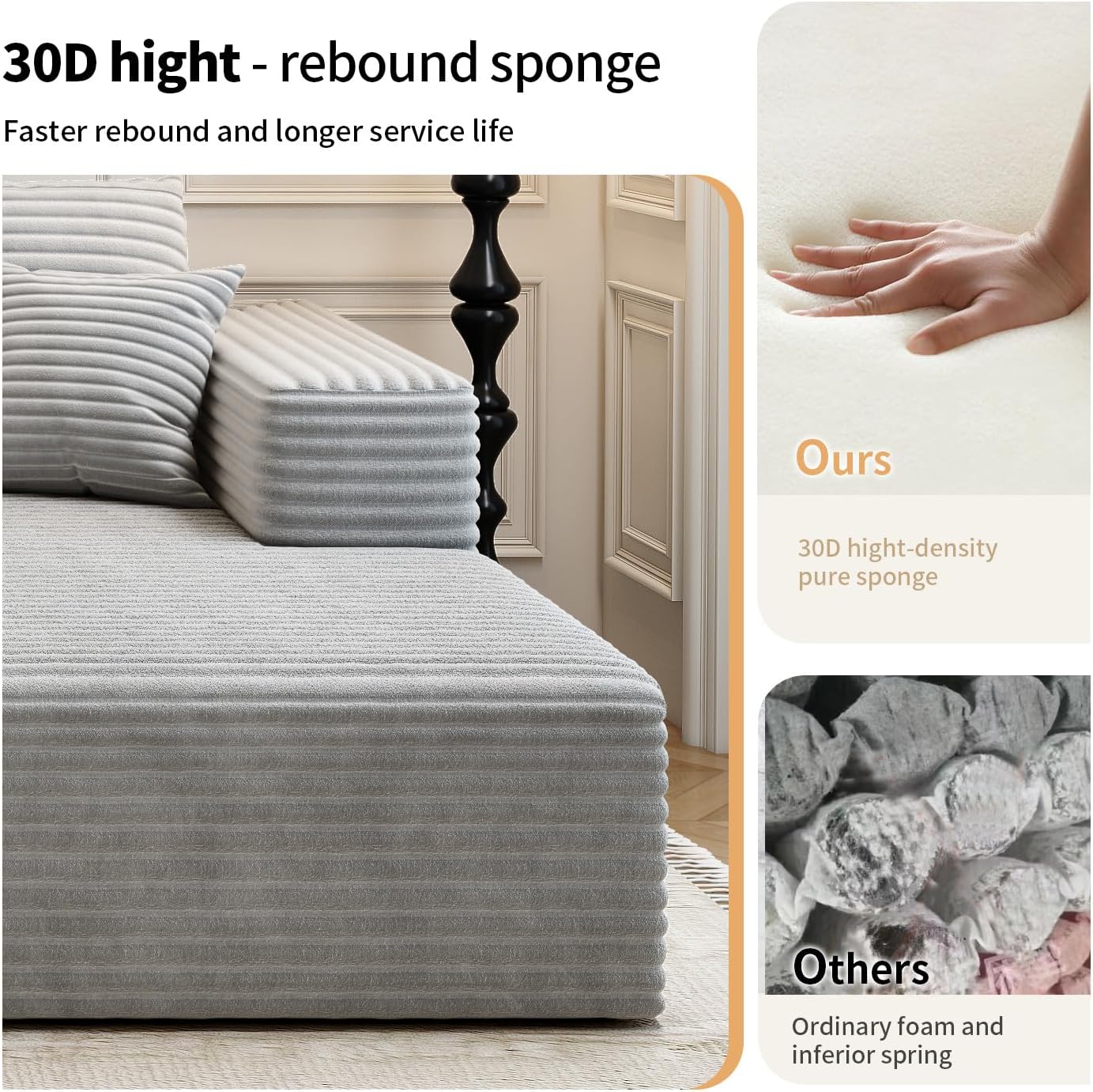 107.5 inch Cloud Modular Sectional Sofa with L-Shaped Chaise Lounge, Modern Minimalist Upholstered Sofa Deep Seating Corner Sofa