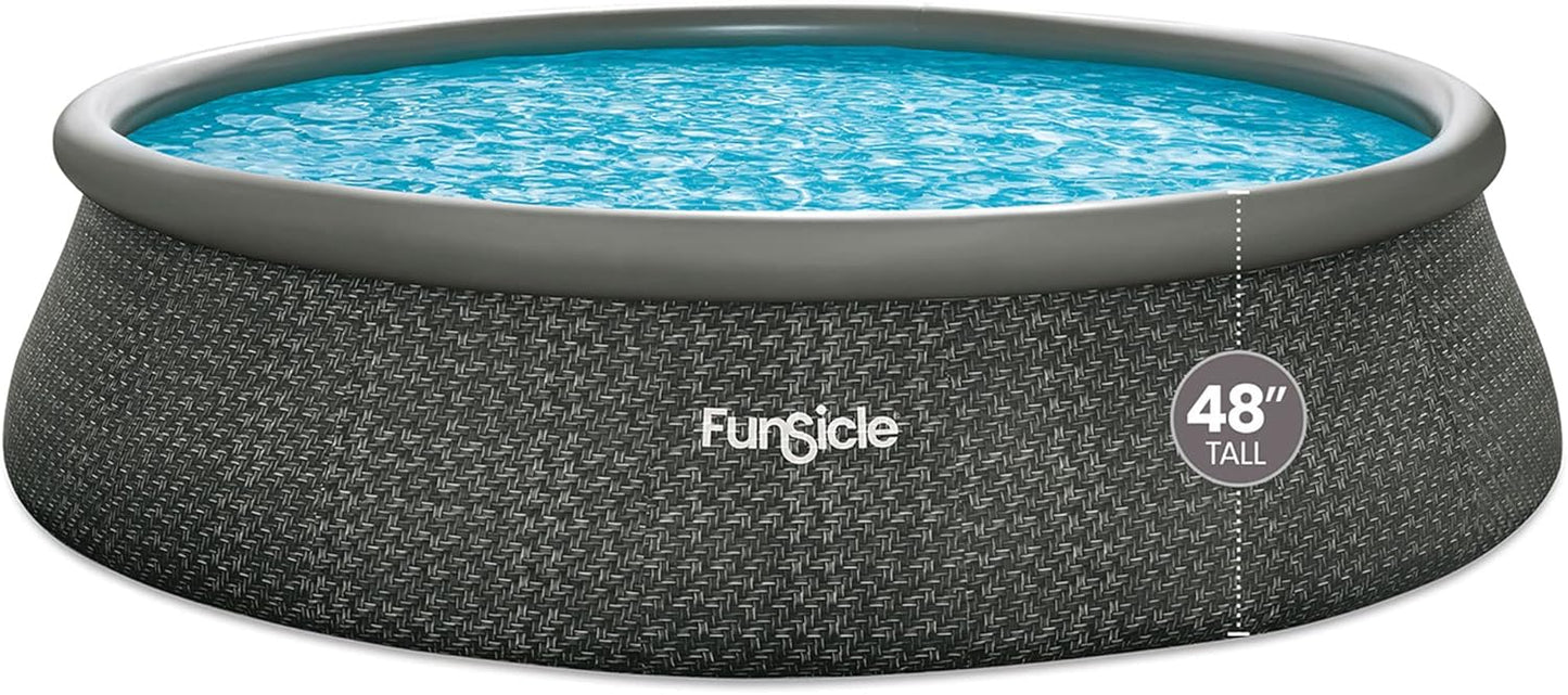 Funsicle 12 Foot by 36 Inch Quickset Round Inflatable Ring Top Outdoor Above Ground Swimming Pool Set with Pump and Cartridge Filter, Dark Herringbone