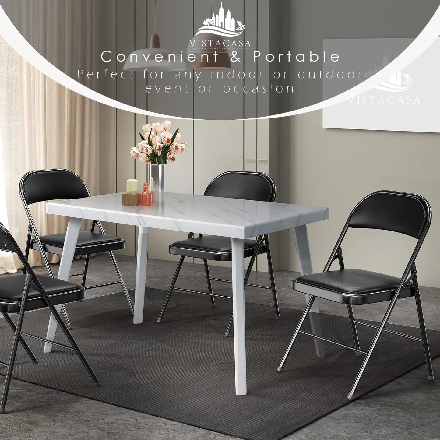 6 Pack Black Folding Chairs with Leather Chairs for Indoor and Outdoor Events Office Wedding Party Upholstered Chairs