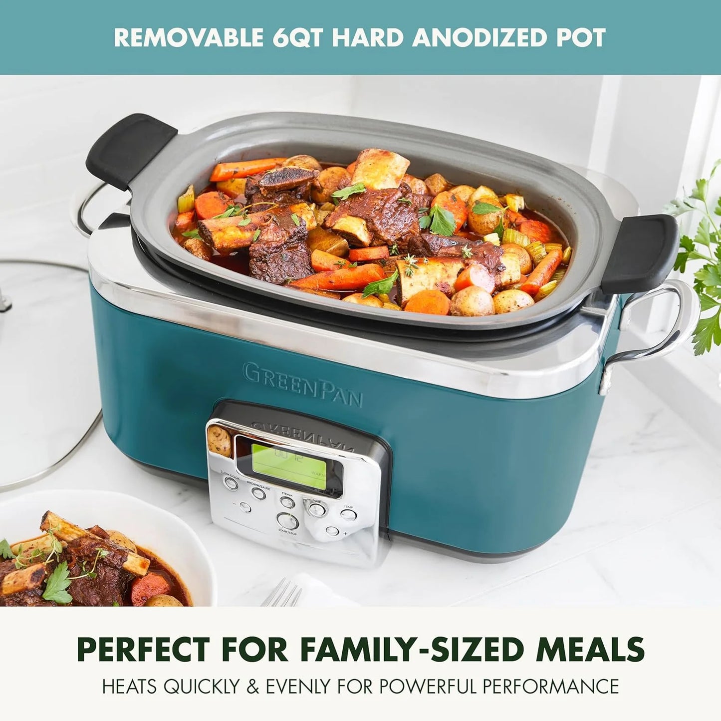 8-in-1 Programmable 6QT Electric Slow Cooker with Dishwasher-Safe Lid and Removable Base