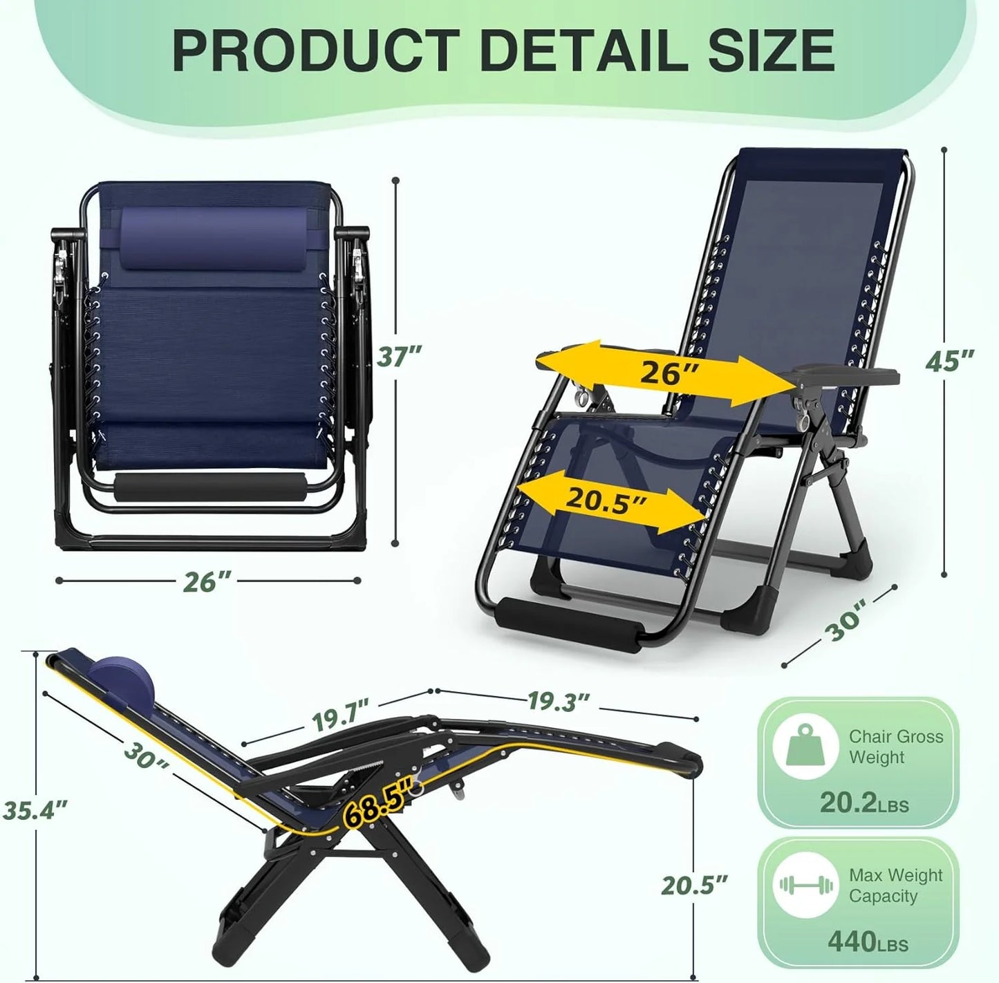 Indoor and outdoor patio chair folding lounge chair zero gravity chair with removable cushion camping lounge chair