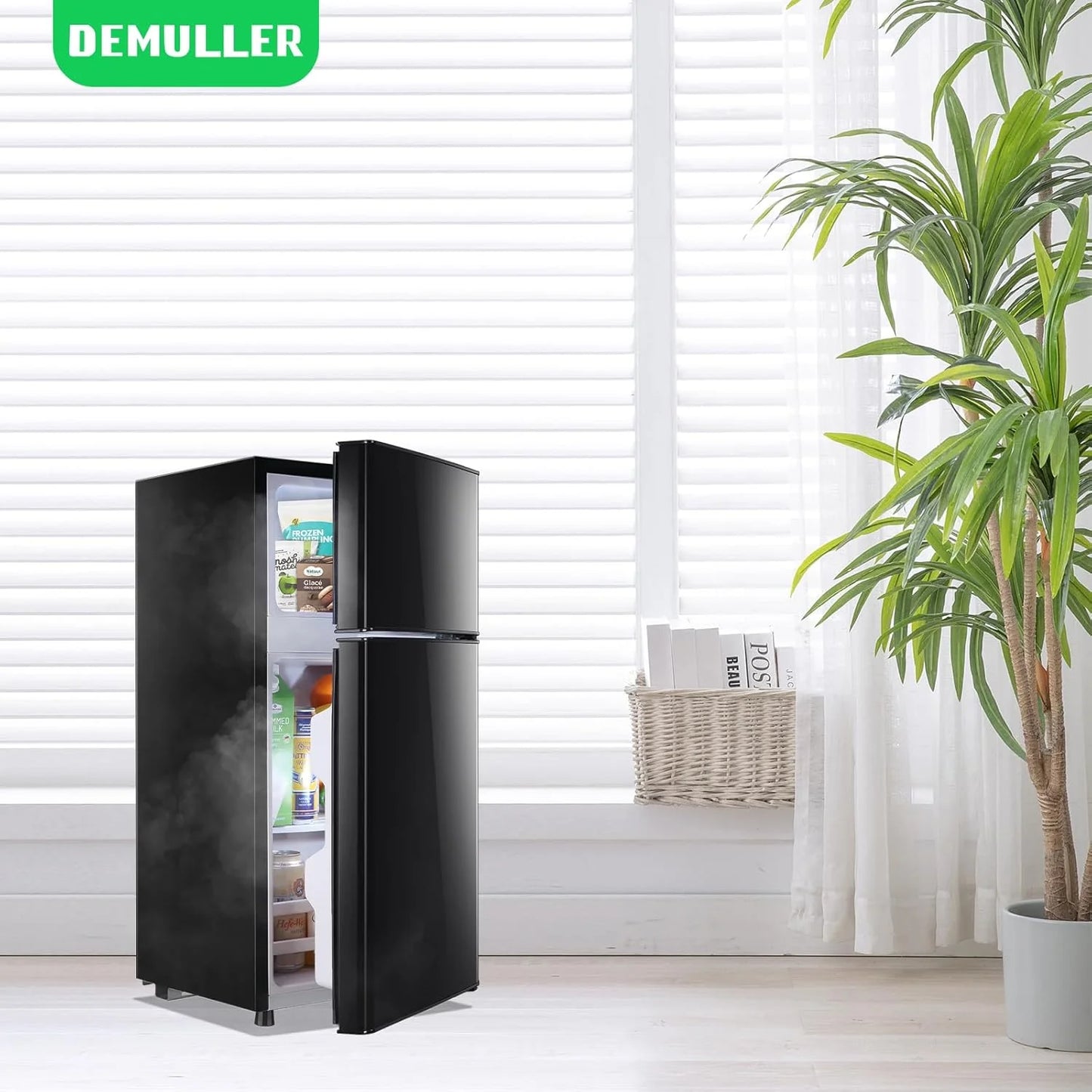 2.4 Cu.Ft Mini Fridge with Freezer & Double Door Small Tiny Size Refrigerator with 7 Temperature Control Knob Only Suitable for One Person Use Black