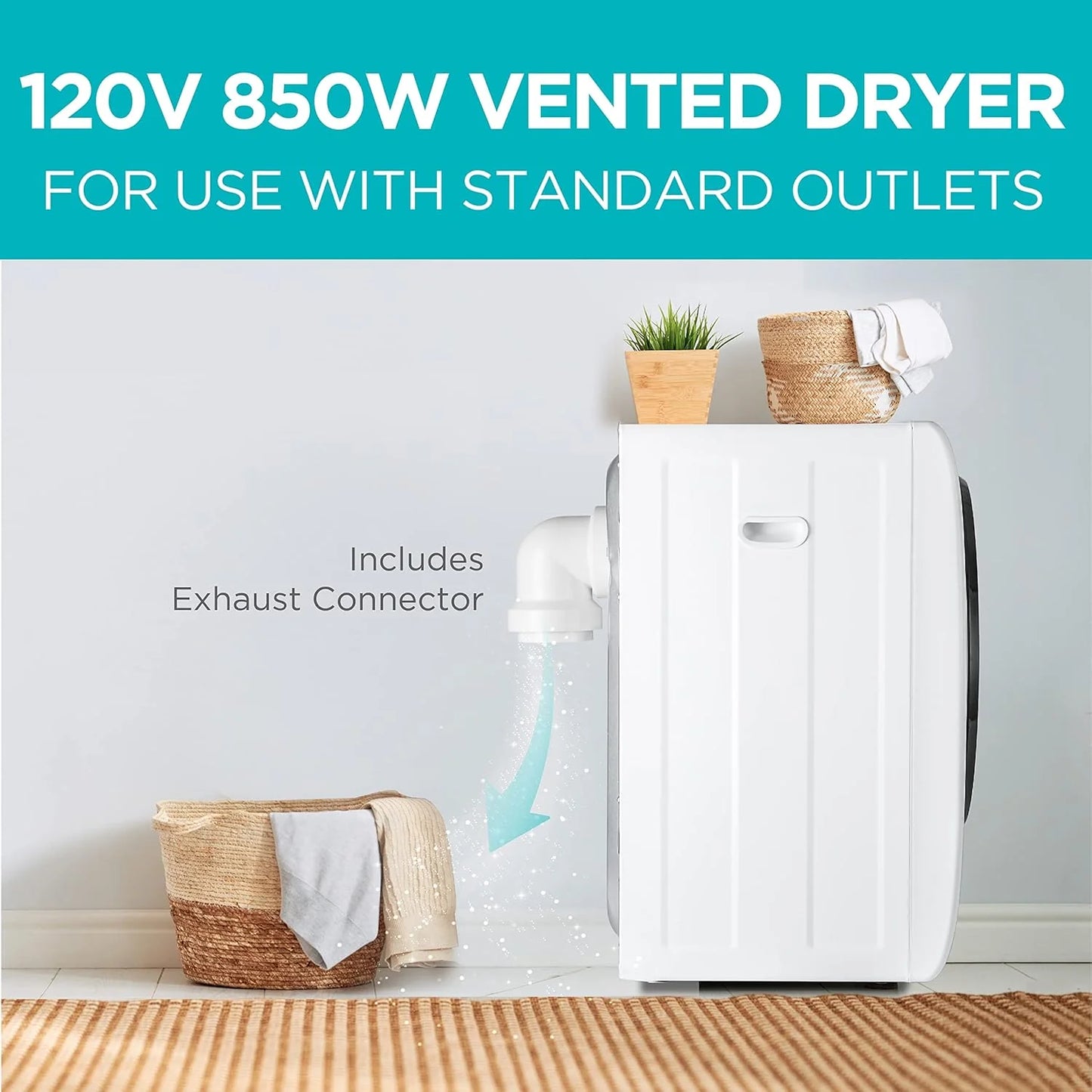 Compact Clothes Dryer, 1.5 Cu. Ft. 850W Electric Dryer, 120V Vented Portable Dryer with Stainless Steel Drum, for 5.5 lbs. of clothing for Standard Wall Outlet