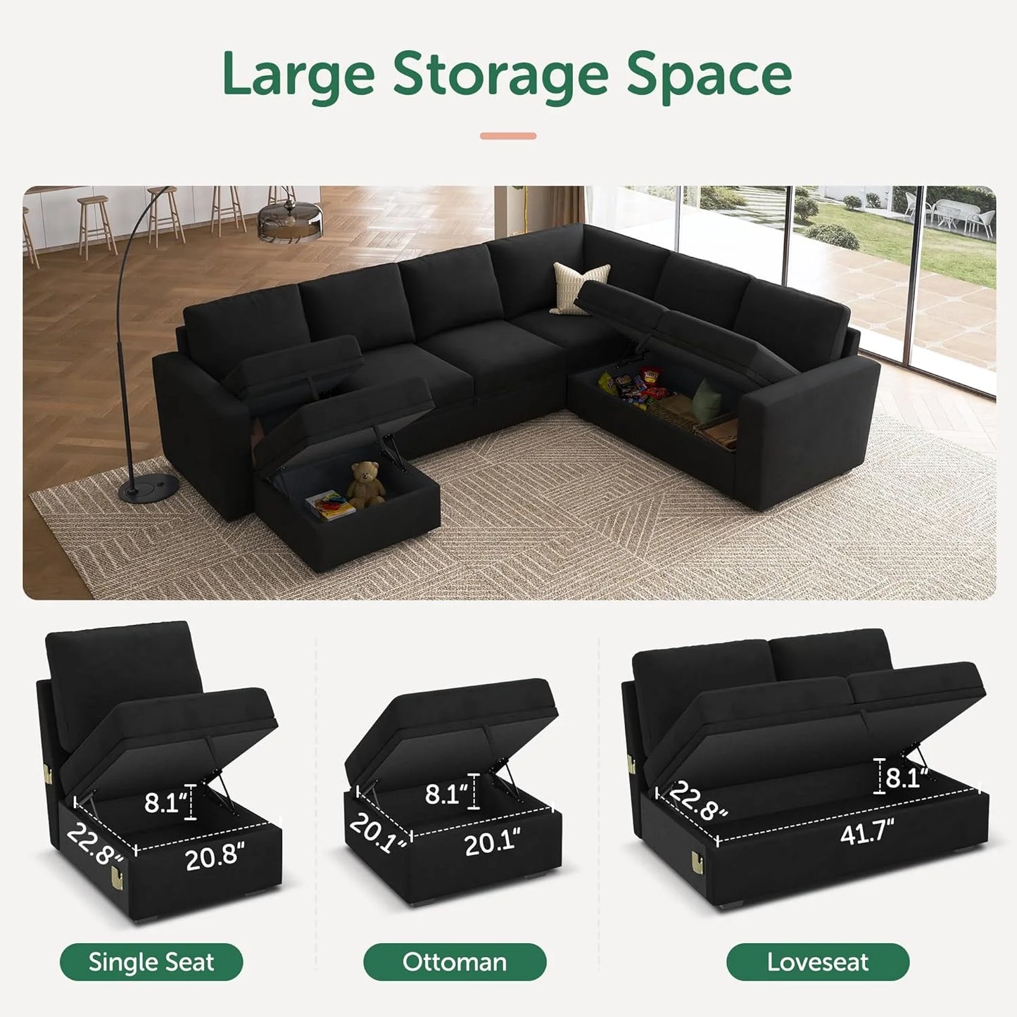 HONBAY Modular Sectional Sleeper Sofa with Pull Out Bed, L Shaped Couch with Storage Seat, Convertible Sectional Couches for Living Room