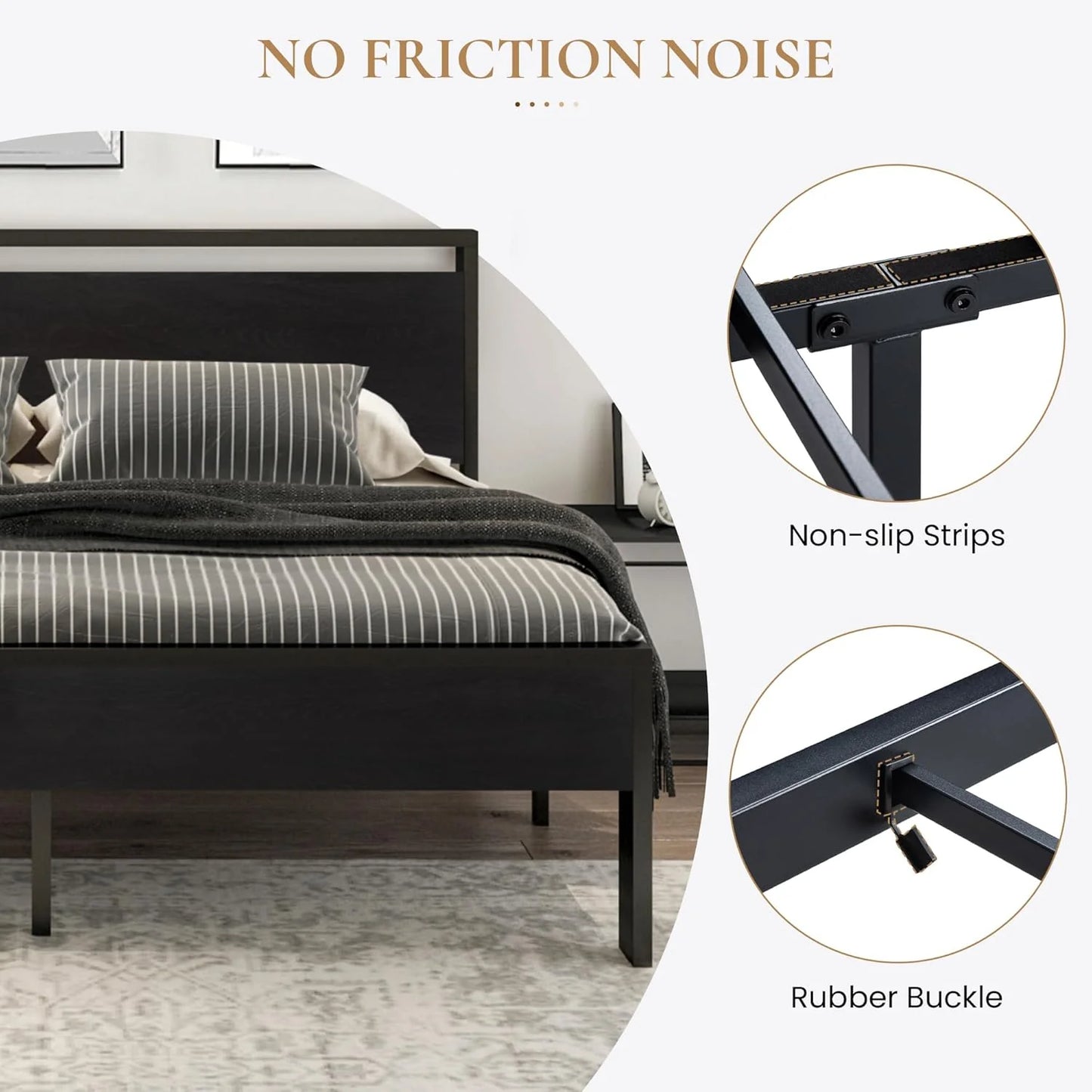 SHA CERLIN 14 Inch Queen Size Metal Platform Bed Frame with Wooden Headboard and Footboard, Mattress Foundation, No Box Spring Needed, Large Under Bed Storage, Non-Slip Without Noise, Black Oak