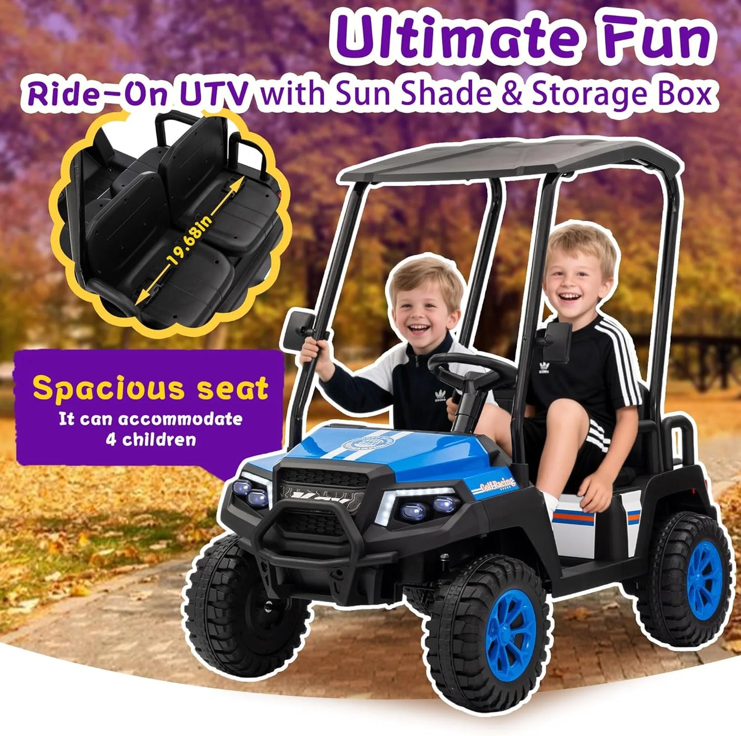 24V 7AH Children's Golf Cart with Remote Control, Removable Awning, 4-Wheel Spring Suspension