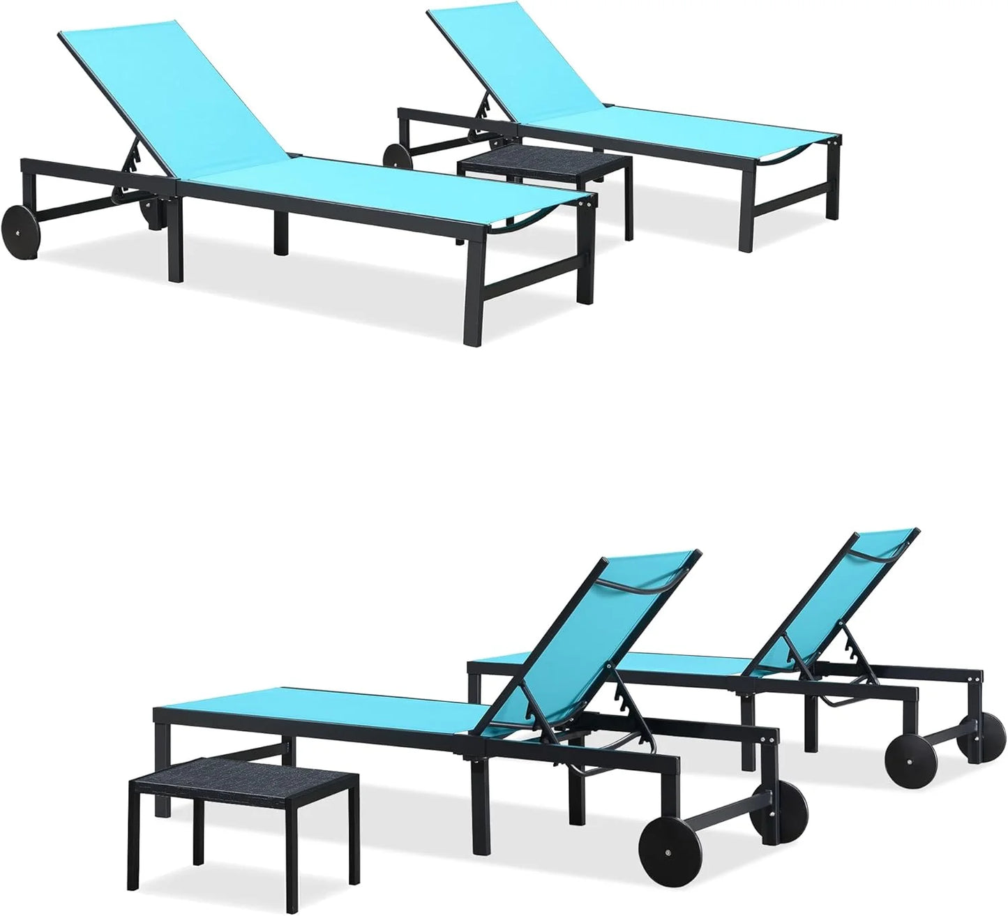 PURPLE LEAF Patio Tanning Lounge Chair Set with Face Down Hole Outdoor Aluminum Adjustable Reclining Chairs Wheels Pillows and Table for Poolside Beach Sunbathing Lounger, Beige