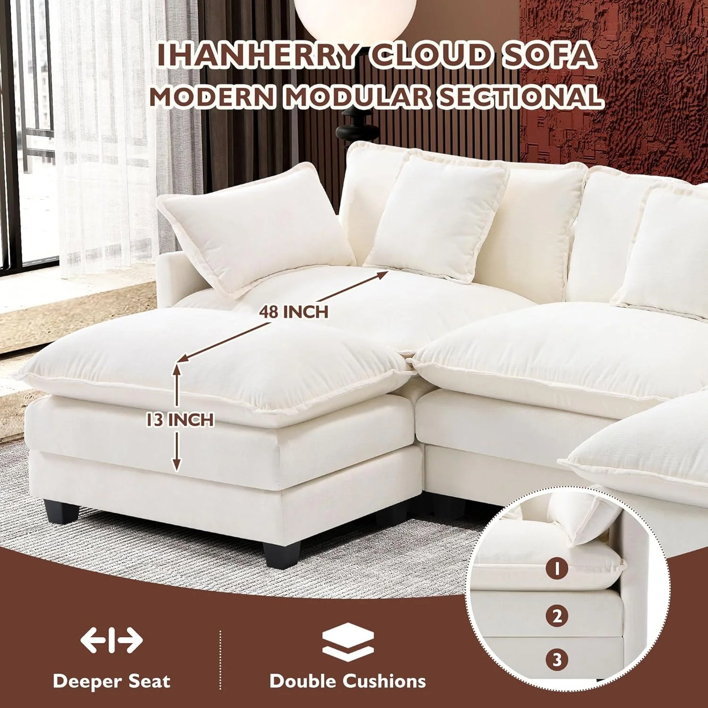 ihanherry 146-inch U-shaped modern sofa modular area cloud sofa