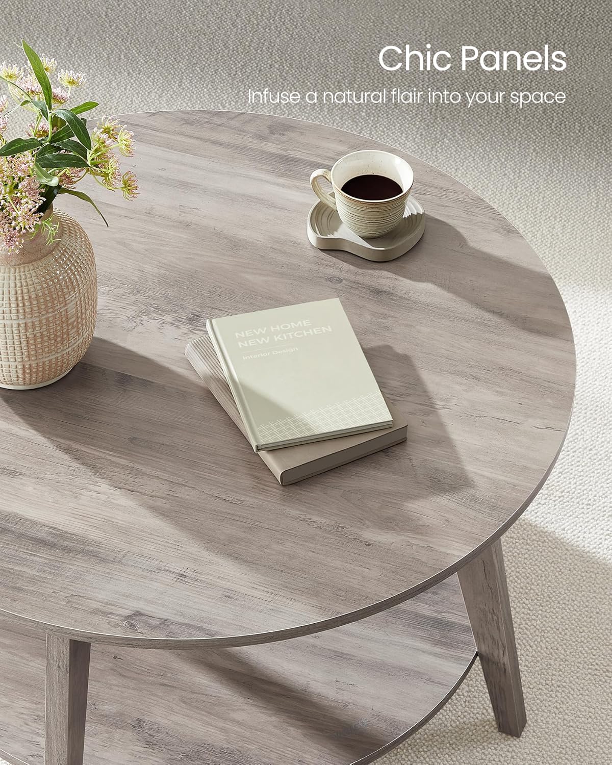 VASAGLE Round Coffee Table, 2 Tier Coffee Table with Storage, for Living Room, 31.5 x 17.7 Inches