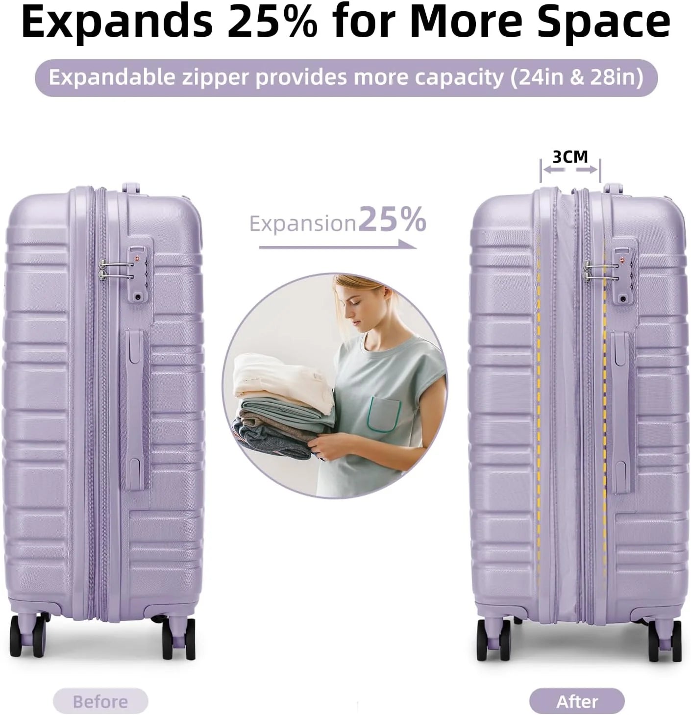 6-piece luggage set, expandable hardshell suitcase set with spinner wheels, lightweight rolling luggage set