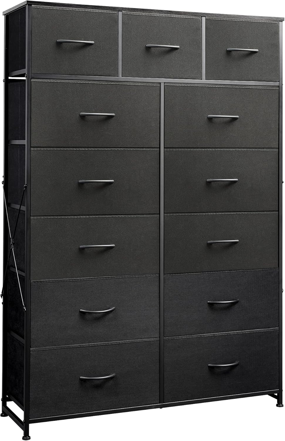 WLIVE Storage Organizer Unit with 13 Fabric Bins, Storage Drawers Organizer with Steel Frame, Tall Storage Tower Organizaton for Living Room, Hallway, Office, Charcoal Black