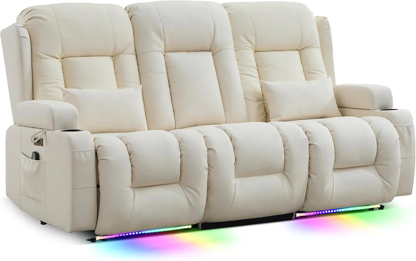 TUNYI Power Loveseat Recliner Sofa with Massage & Heat Home Theater Seating with Console Electric Recliner RV Sofa with USB/Outlet/Storage/Side Pocket/LED Light/Speaker (Brown, Loveseat)