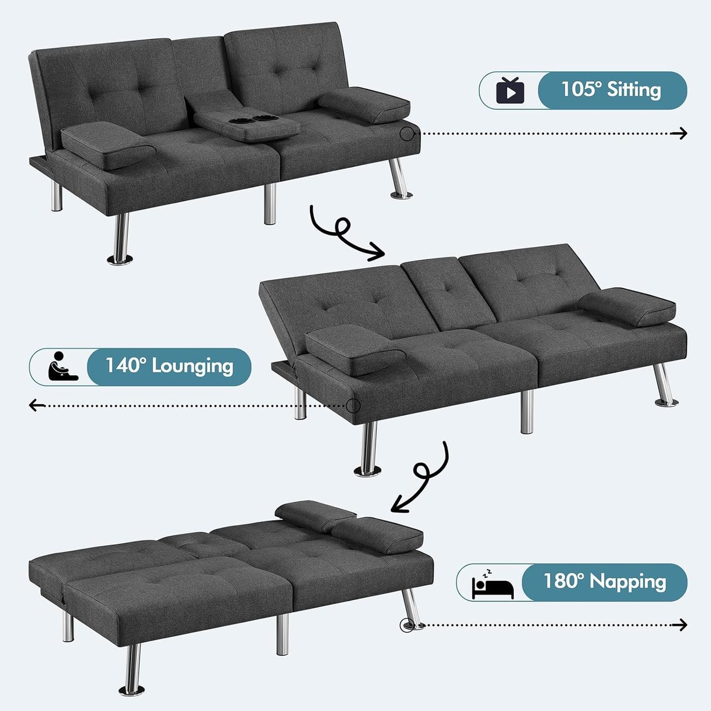 Convertible Sofa Bed Modern Imitation Leather Home Recliner Flip Double Sofa Folding Sofa Bed Guest Bed
