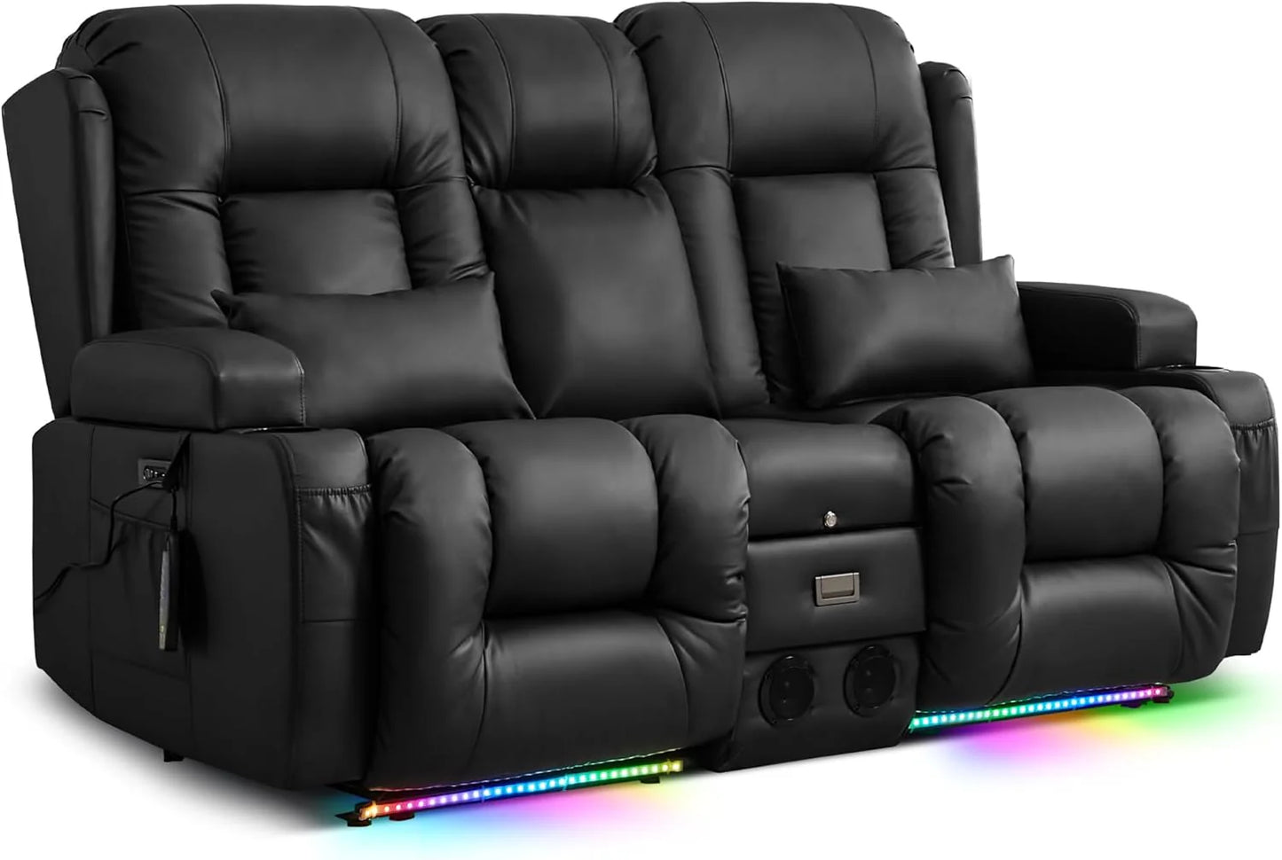 TUNYI Power Loveseat Recliner Sofa with Massage & Heat Home Theater Seating with Console Electric Recliner RV Sofa with USB/Outlet/Storage/Side Pocket/LED Light/Speaker (Brown, Loveseat)