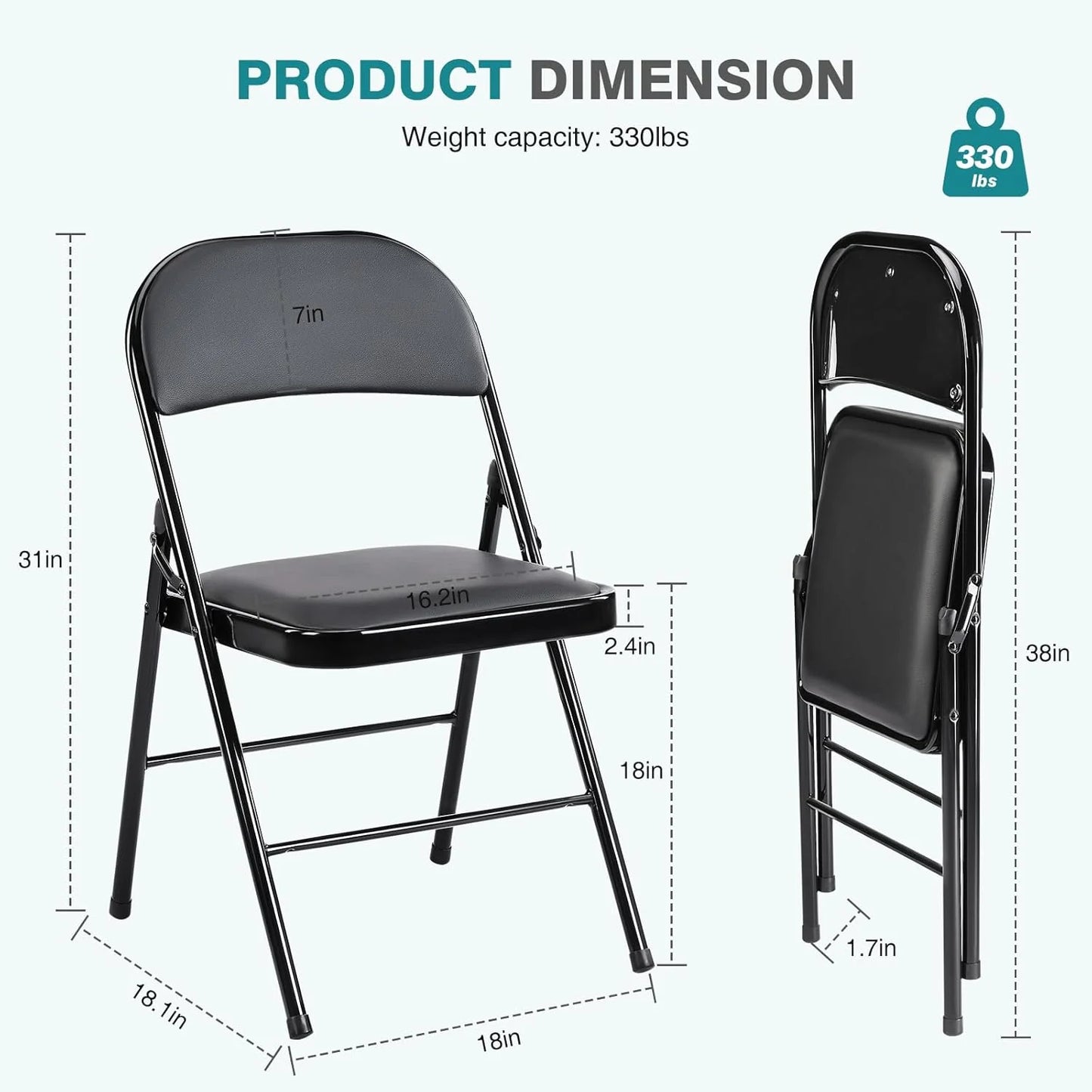 DUMOS 2 Pack Leather Padded Folding Chair, Indoor Outdoor Portable Stackable Commercial Seat