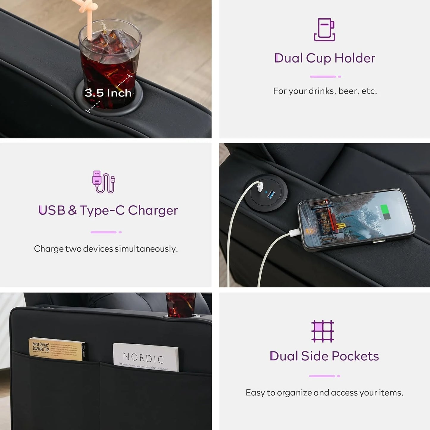 Adult Convertible Sleeper Chair Bed, 3-in-1 Pull-Out Sofa Bed with USB/Type-C Ports, Cup Holders, Side Pockets, Single Sofa