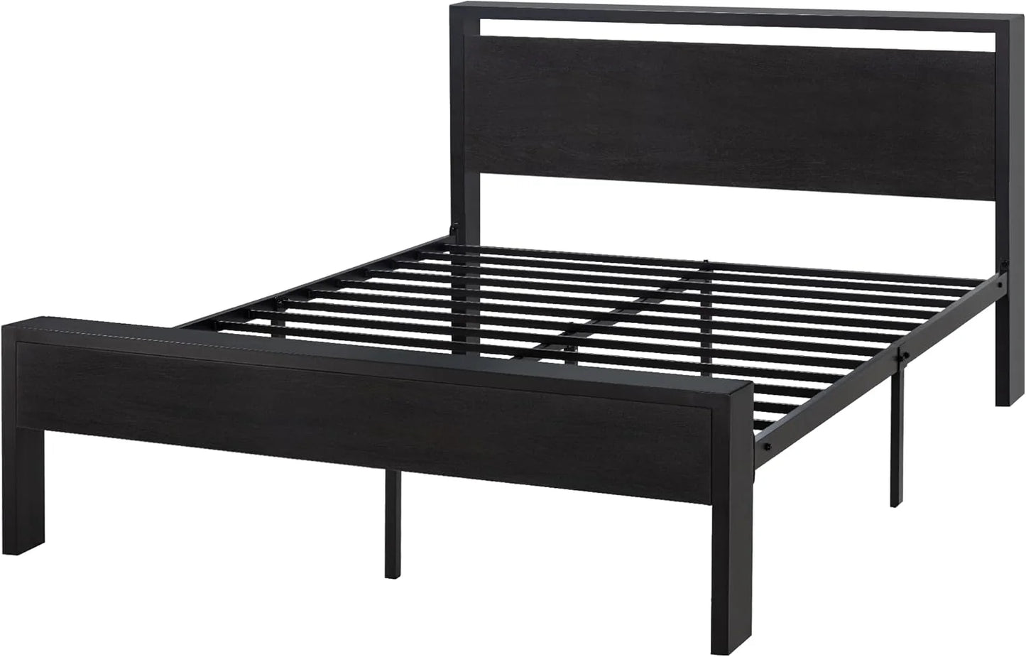 SHA CERLIN 14 Inch Full Size Metal Platform Bed Frame with Wooden Headboard and Footboard, Mattress Foundation, No Box Spring Needed, Large Under Bed Storage, Non-Slip Without Noise, Mahogany