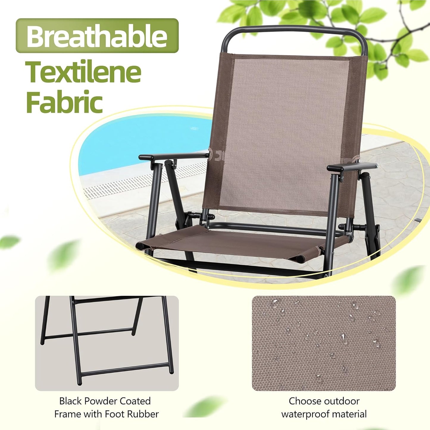 Vongrasig 6 Piece Folding Patio Dining Set,Small Metal Outdoor Garden Patio Table and Chair Set w/Umbrella for Lawn,Deck,Backyard,Black