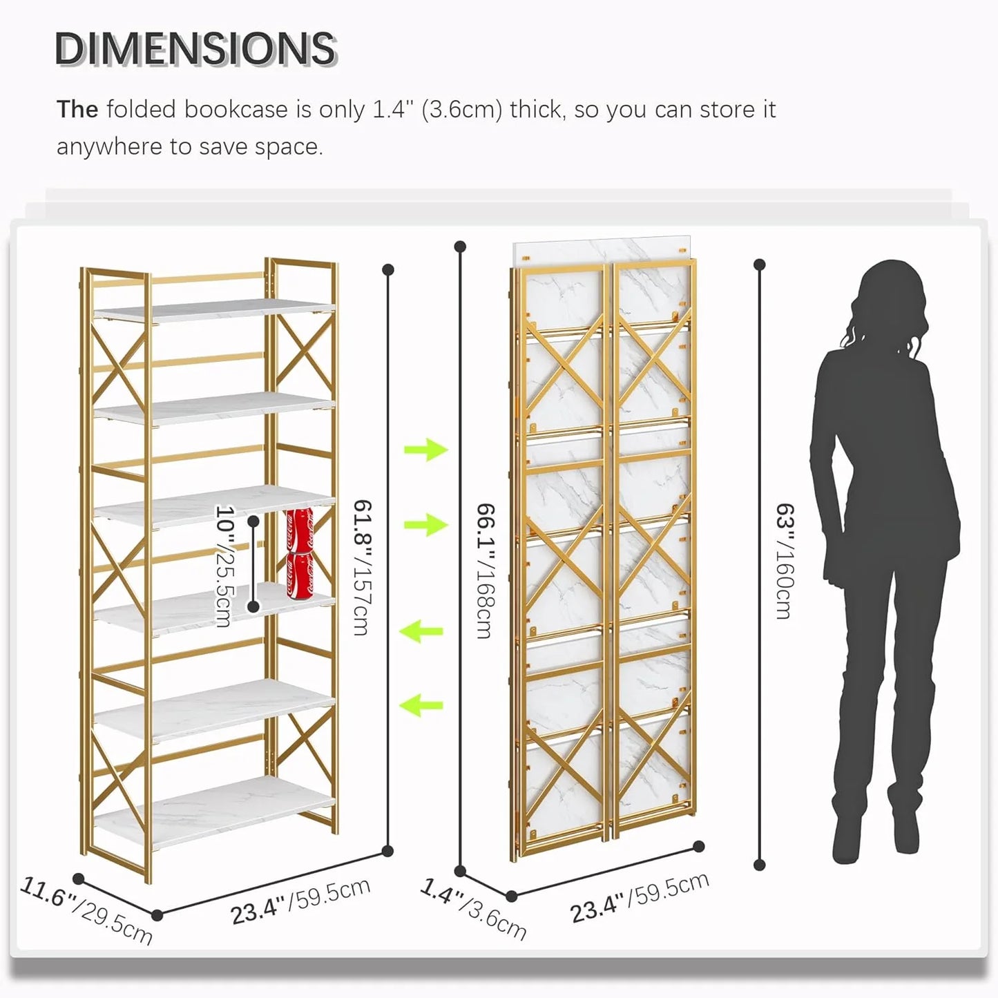 5 Tiers No Assembly Book Shelves 51.2" H Folding Bookshelf Bookcase