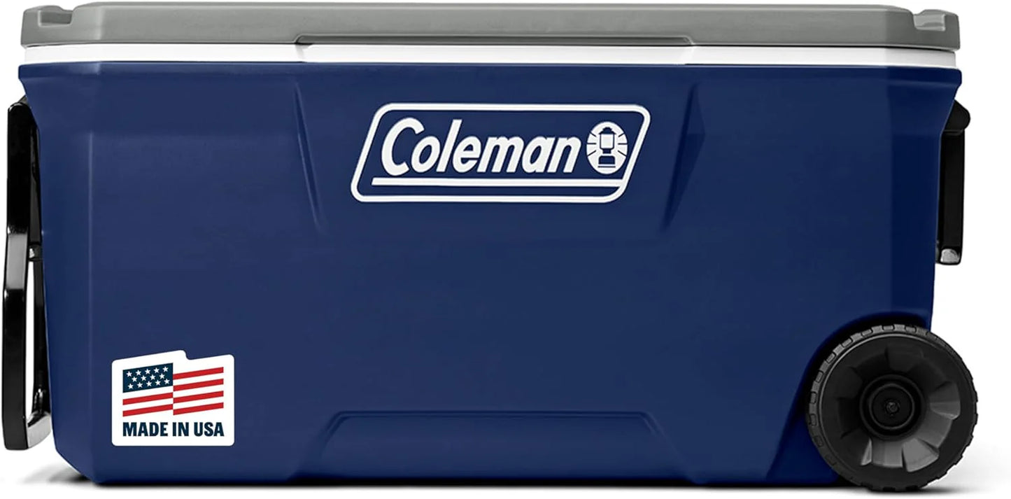 Coleman Insulated Portable Rolling Cooler with Wheels, Leak-Proof Outdoor Hard Cooler, Keeps Ice for Up to 5 Days, 100 Quart