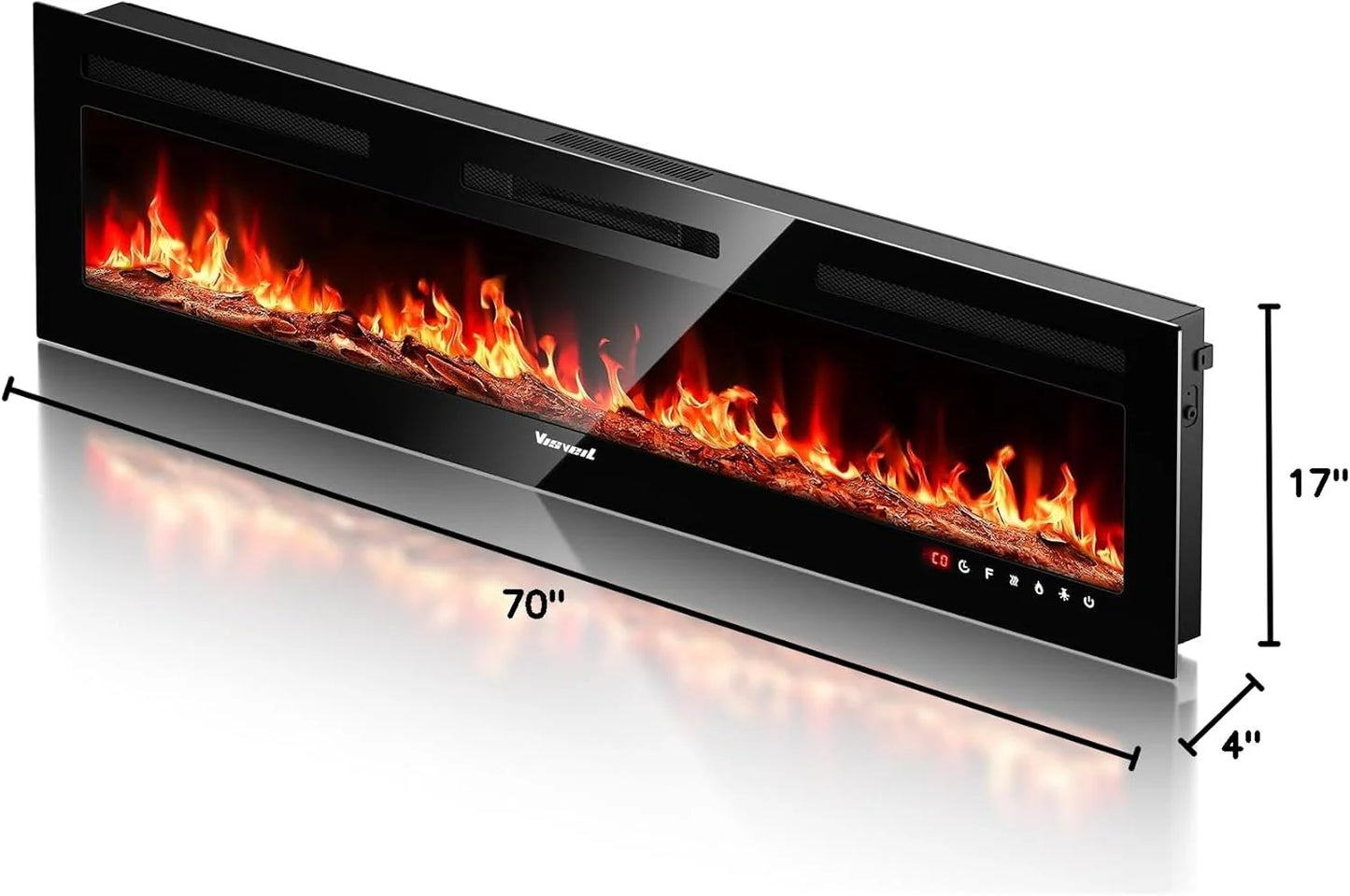 Electric Fireplace 60Inch,Wall Mounted Electric Fireplace Heater with Timer Inserts，TV Stand Touch Screen and Realistic Flame,Log Set,Crystal Flames 750 to 1500W，Remote for Living Room