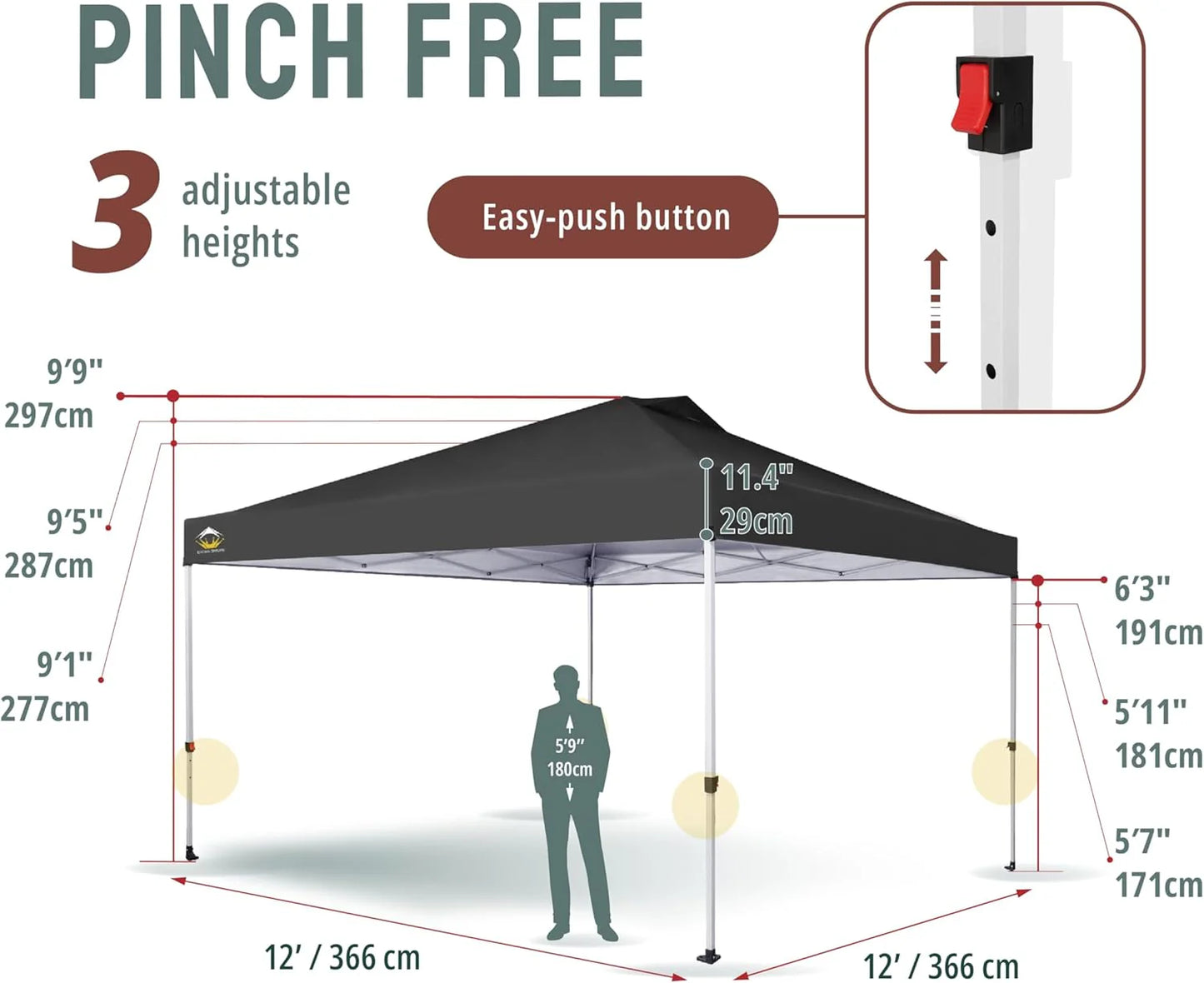 10x10 Pop-Up Awning - One-Click Installation Beach Tent - Outdoor Sunshade Silver Coated Top, 3 Heights and 4 Sand Pockets