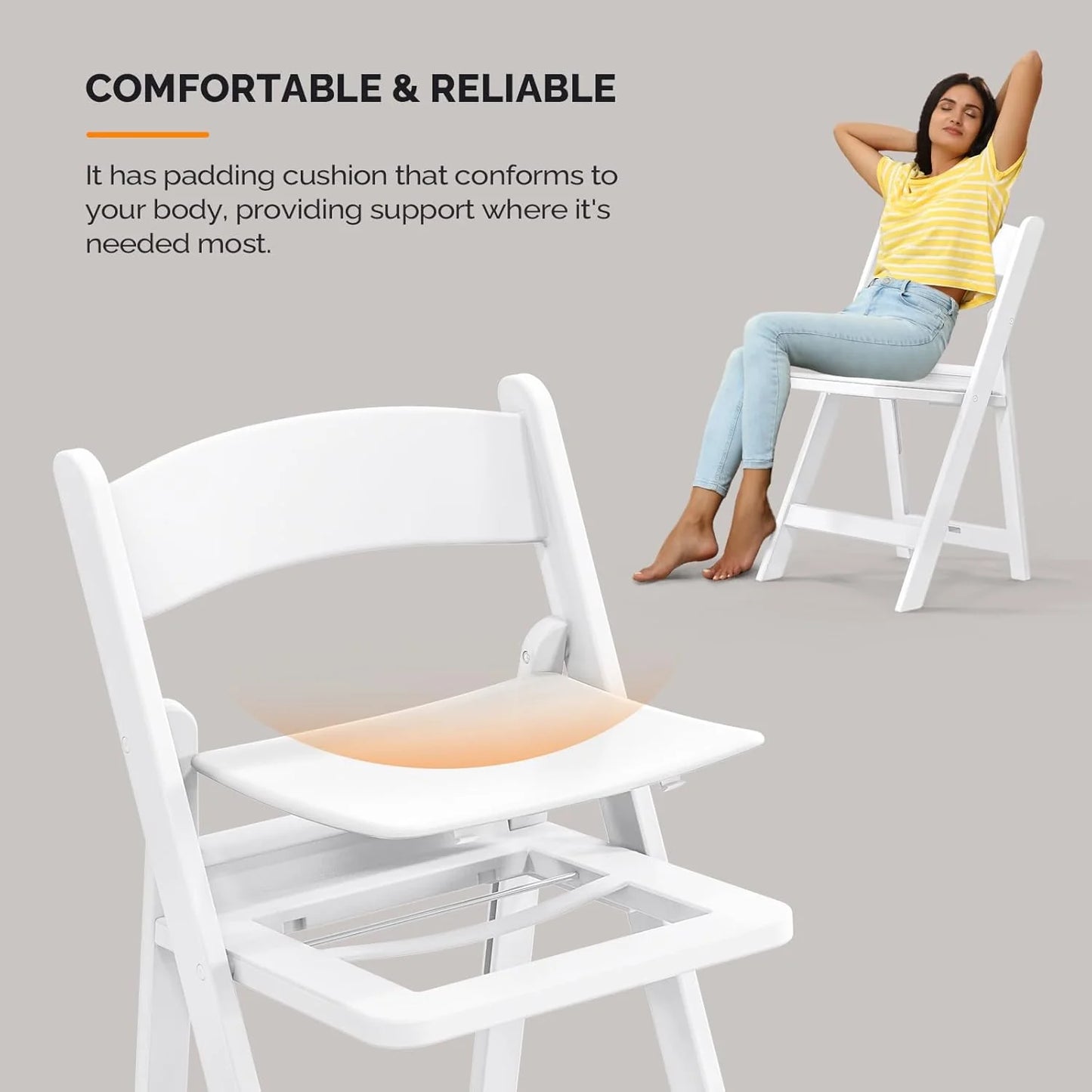 VINGLI Resin Folding Chair with Cushion Foldable Plastic Chair with Comfortable Cushioned Seat
