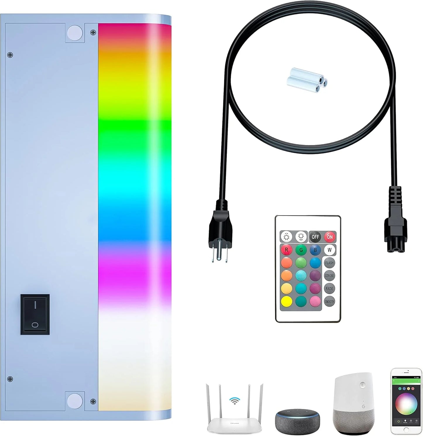 Smart under-cabinet lighting strip, white and color-changing dimmable