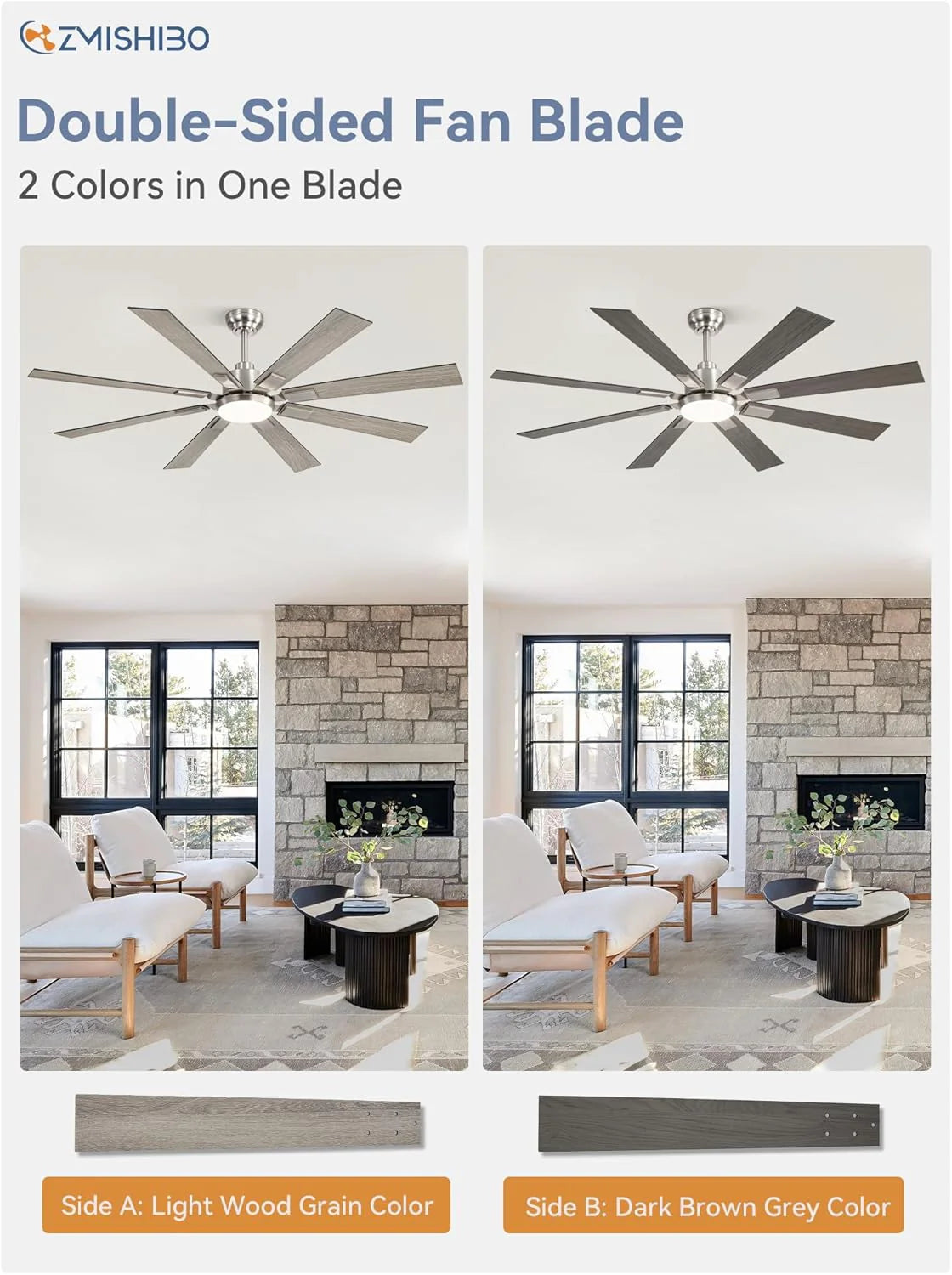 Zmishibo 72-inch large ceiling fan with lighting and remote indoor/outdoor