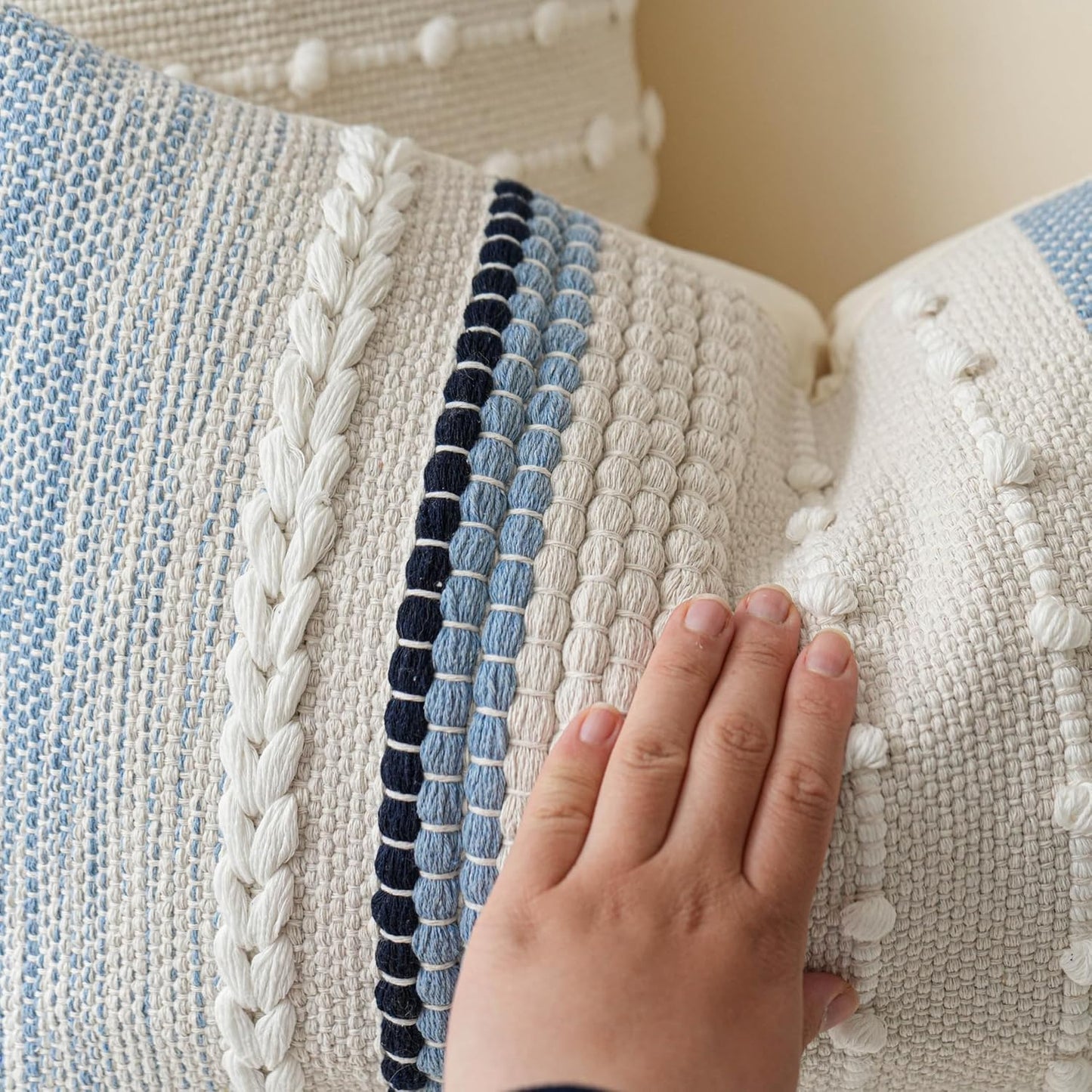 Blue Boho Decorative Throw Pillow Cover 20x20