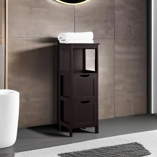 Bathroom Floor Cabinet, Wooden Storage Cabinet with 2 Drawers, Multifunctional Side Organizer Rack Stand Table