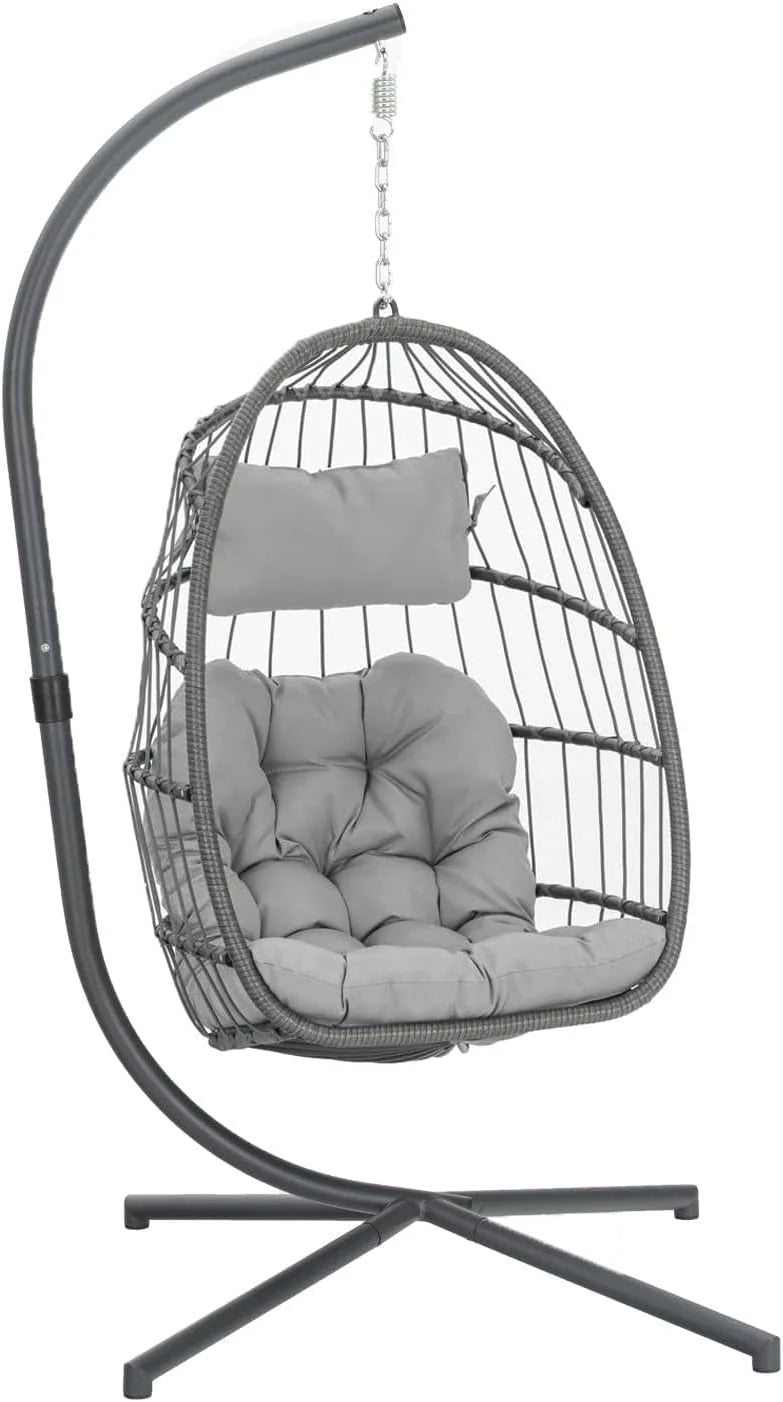 Yechen Indoor Outdoor Egg Hanging Chair with Stand, Patio Wicker Swing Egg Chair Indoor Swinging Chair Outdoor Hammock Egg Chair 350lbs Capacity for Patio Bedroom Balcony, Charcoal Grey (EG-001)