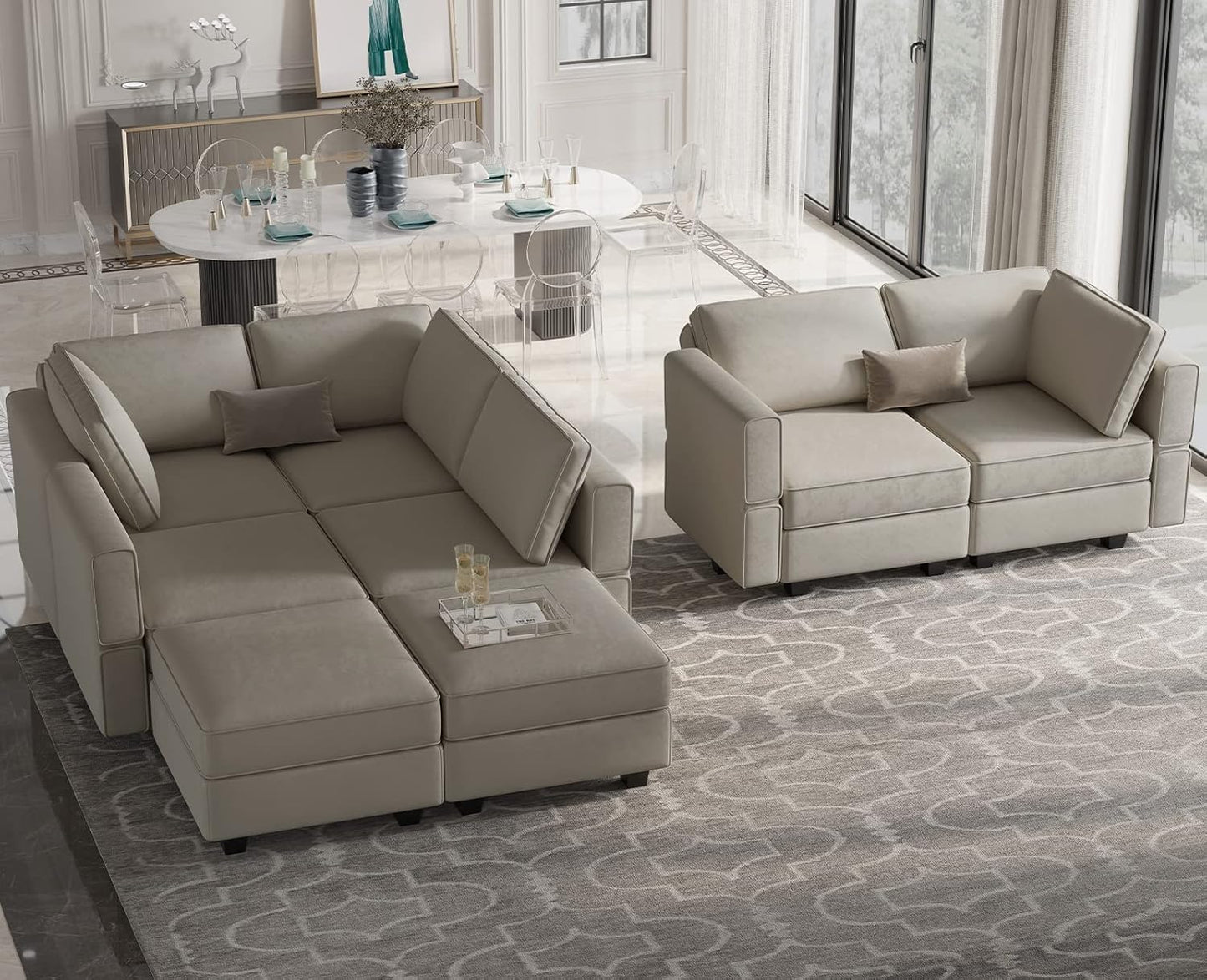 Belffin Modular Sectional Sofa with Ottomans Velvet Reversible Sleeper Chaise Bed Storage Seat Black