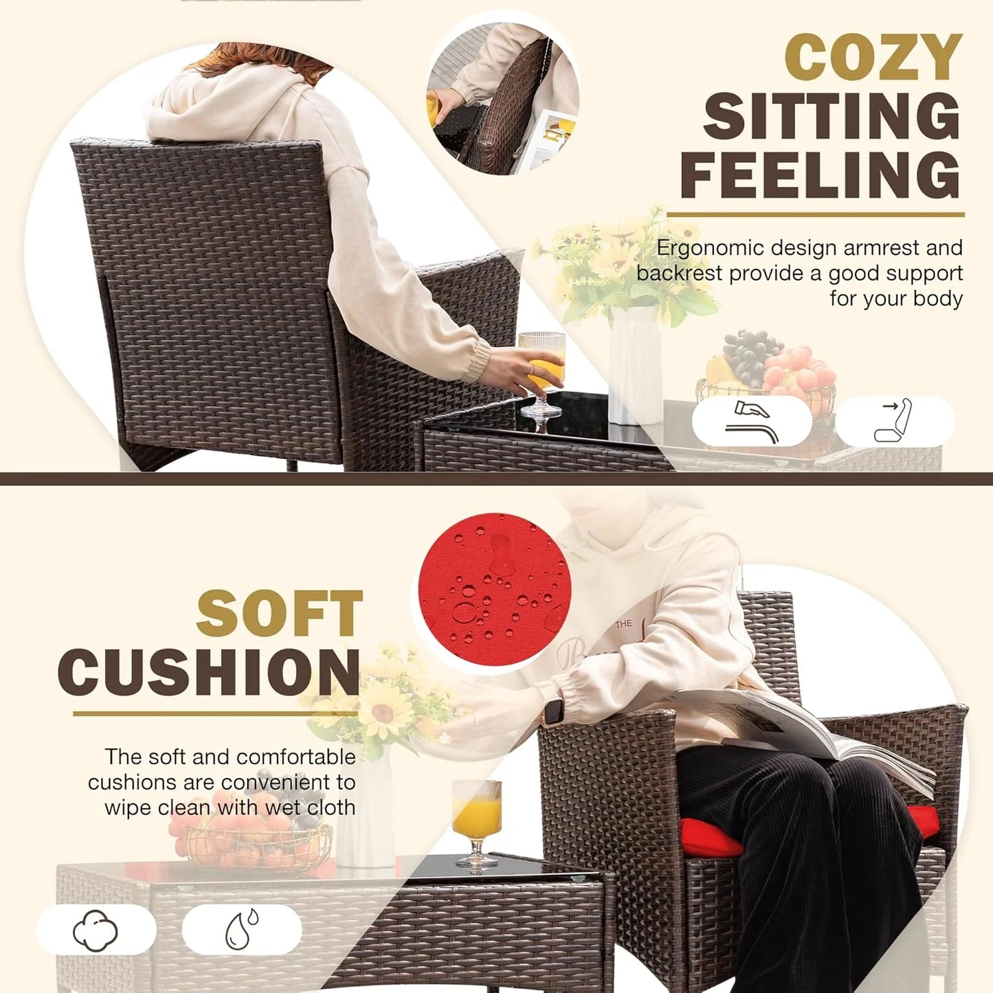 4 piece outdoor patio furniture set rattan chair wicker set