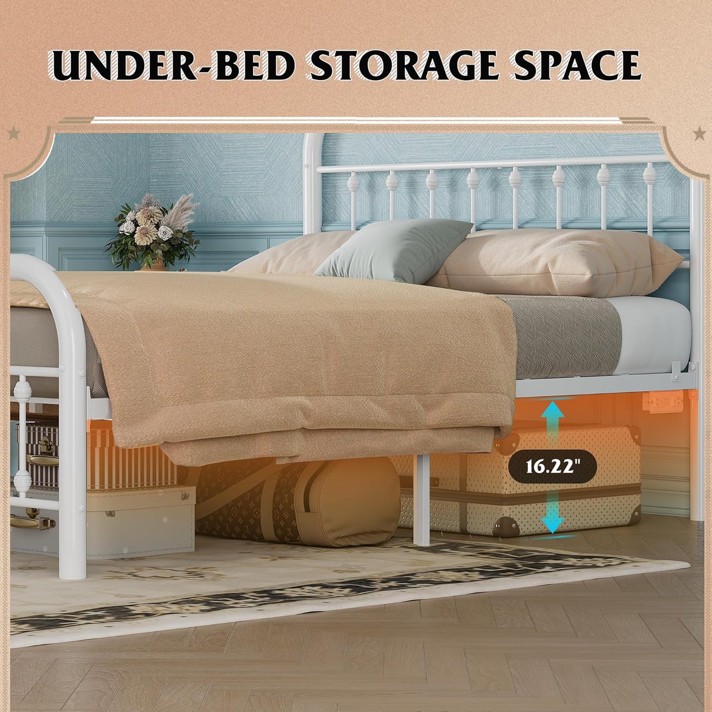 Full Size Bed Frame Full Bed Frame with LED Lights and Charging Station