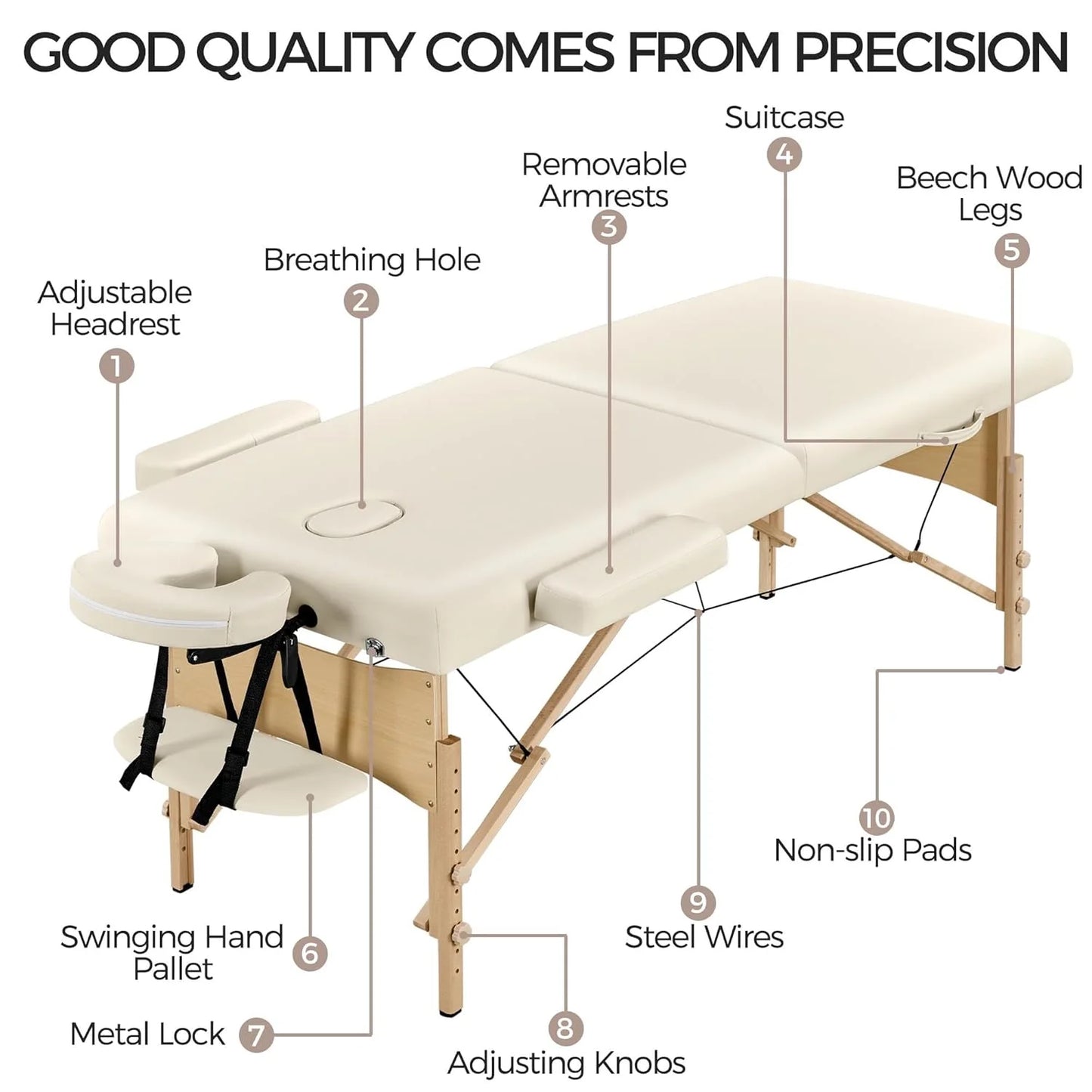 Yaheetech Massage Table Portable Lash Beds Spa Bed Massage Couch Foldable Spa Tables Adjustable 2 Fold with Non-Woven Bag 24 inch, Black