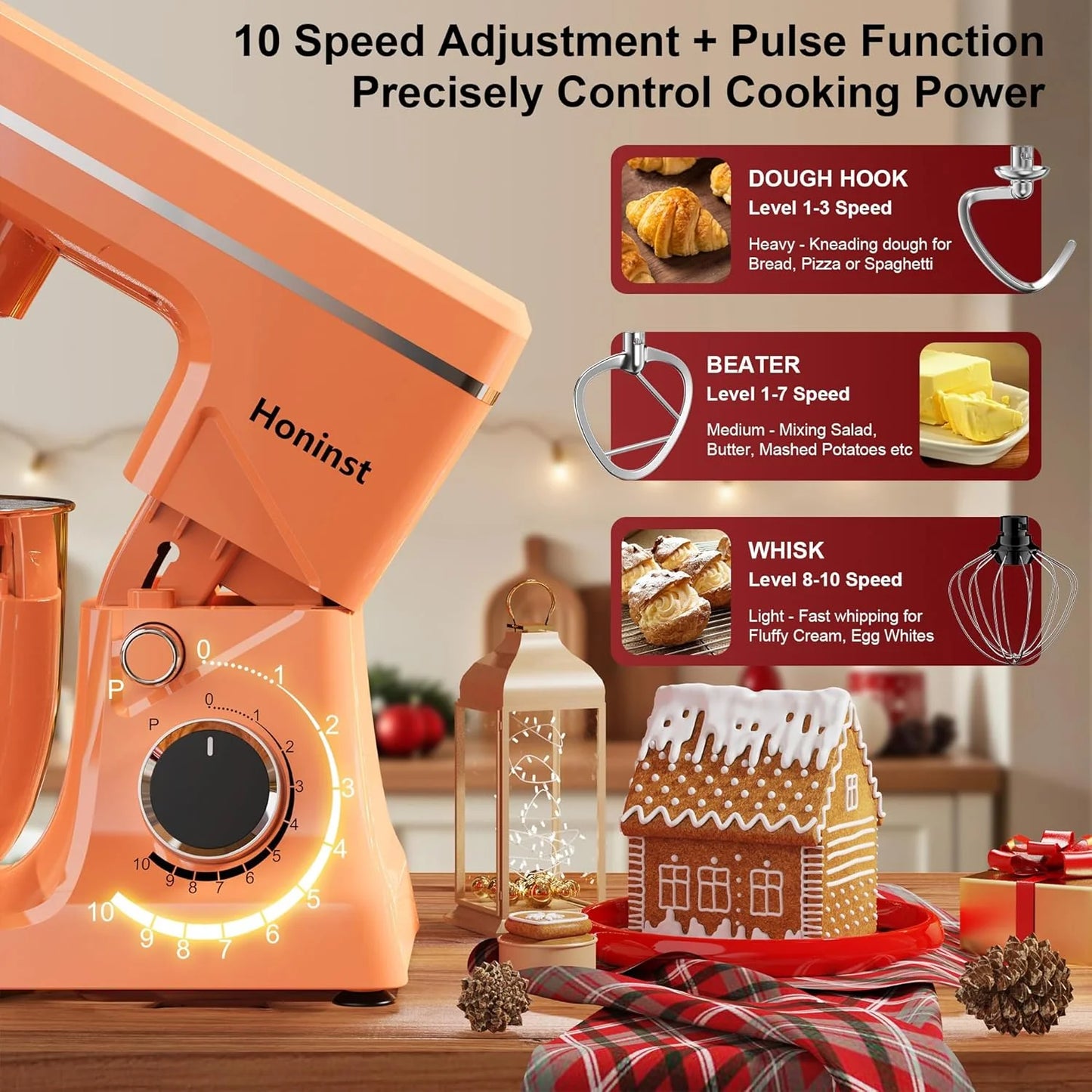 10-Speed Stand Mixer with 8-in-1 Splash Guard, Tilt Head, 6-Quart Stainless Steel Bowl + Dishwasher-Safe Dough Hook/Whisk/Blender/Scraper