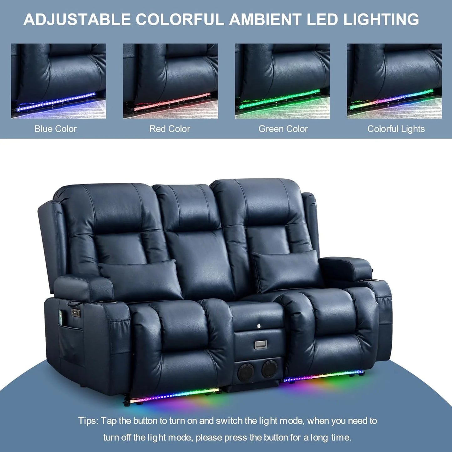 TUNYI Power Loveseat Recliner Sofa with Massage & Heat Home Theater Seating with Console Electric Recliner RV Sofa with USB/Outlet/Storage/Side Pocket/LED Light/Speaker (Brown, Loveseat)