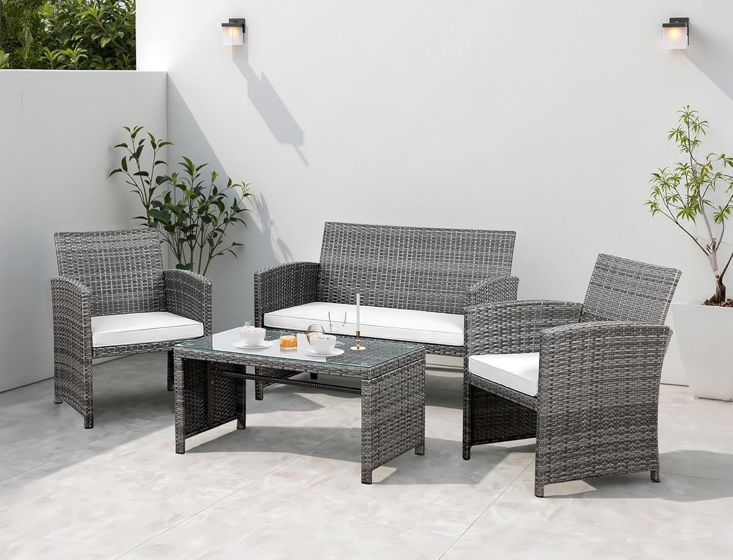 Shintenchi 4 Piece Patio Ratten Set Outdoor Furniture Set Wicker Conversation Set