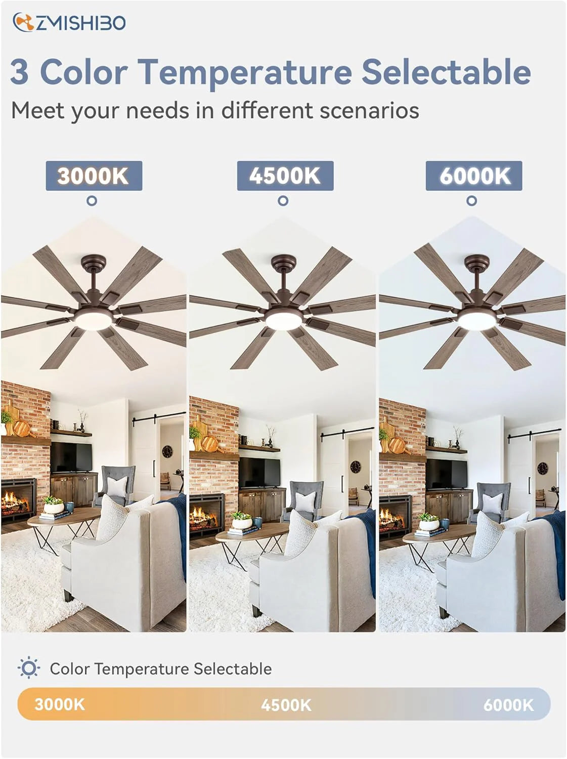 Zmishibo 72-inch large ceiling fan with lighting and remote indoor/outdoor