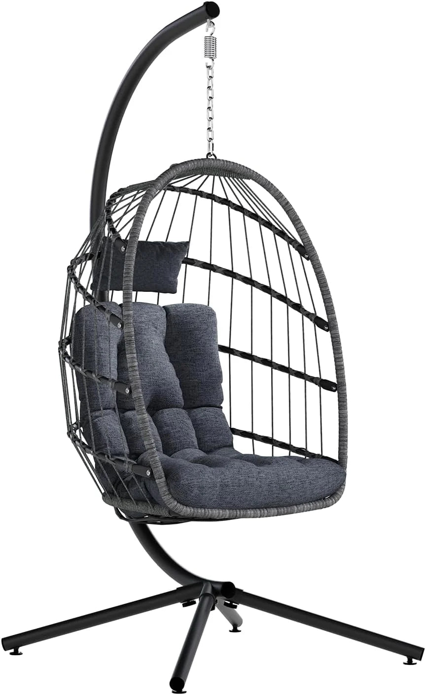 SWITTE Egg Chair Outdoor with Stand, Indoor Wicker Hanging Egg Swing Chair with Cushion, 350lbs Capacity for Patio, Bedroom