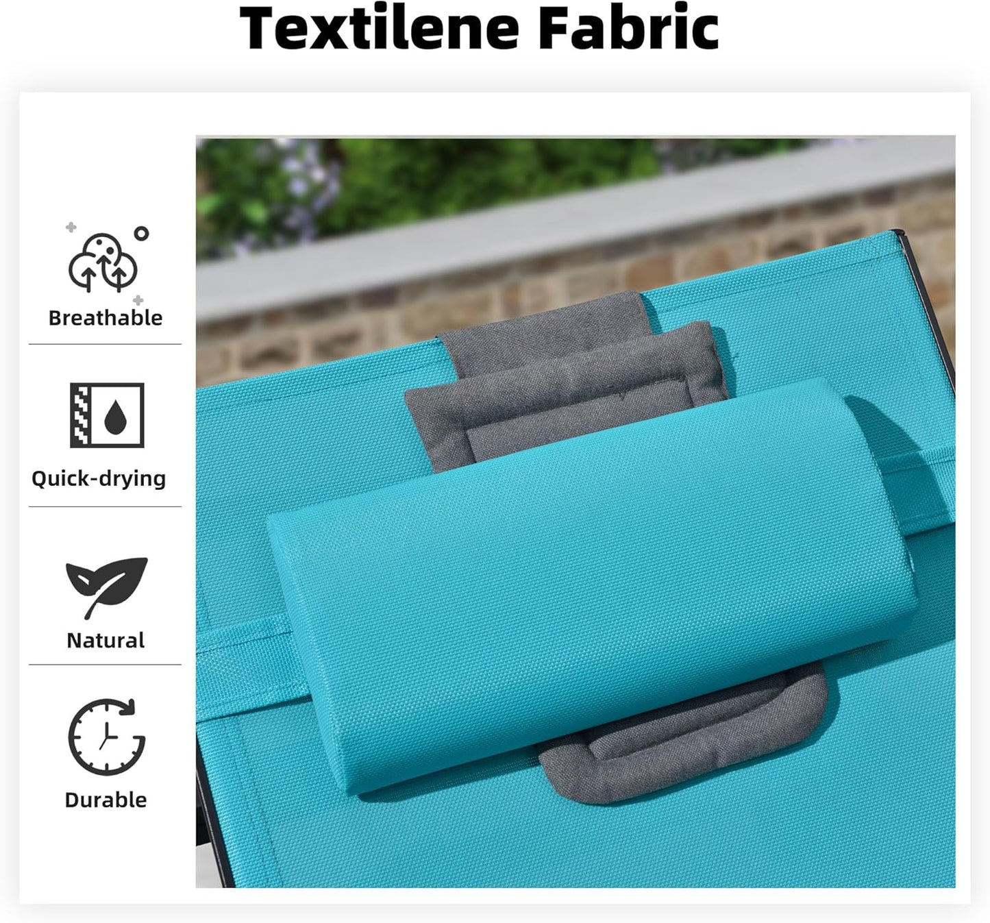 PURPLE LEAF Patio Tanning Lounge Chair Set with Face Down Hole Outdoor Aluminum Adjustable Reclining Chairs Wheels Pillows and Table for Poolside Beach Sunbathing Lounger, Beige