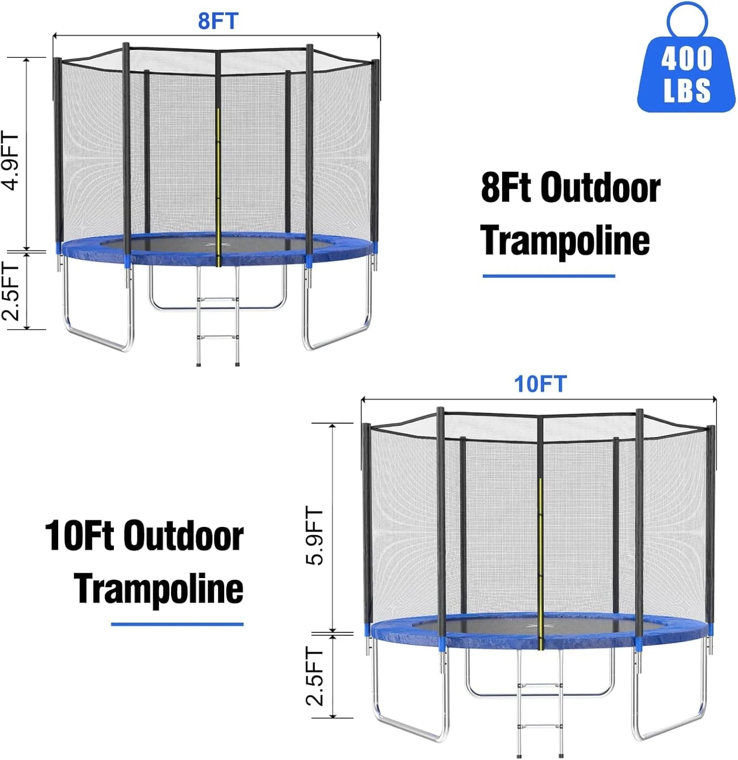 AOTOB 8FT 10FT 12FT 14 FT 15FT Trampoline with Safety Enclosure Net，Outdoor Trampoline with Basketball Hoop, Heavy Duty Jumping Mat and Spring Cover Padding for Kids and Adults, Storage Bag and Ladder