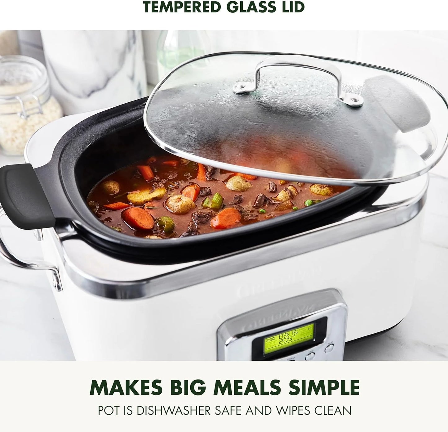 8-in-1 Programmable 6QT Electric Slow Cooker with Dishwasher-Safe Lid and Removable Base