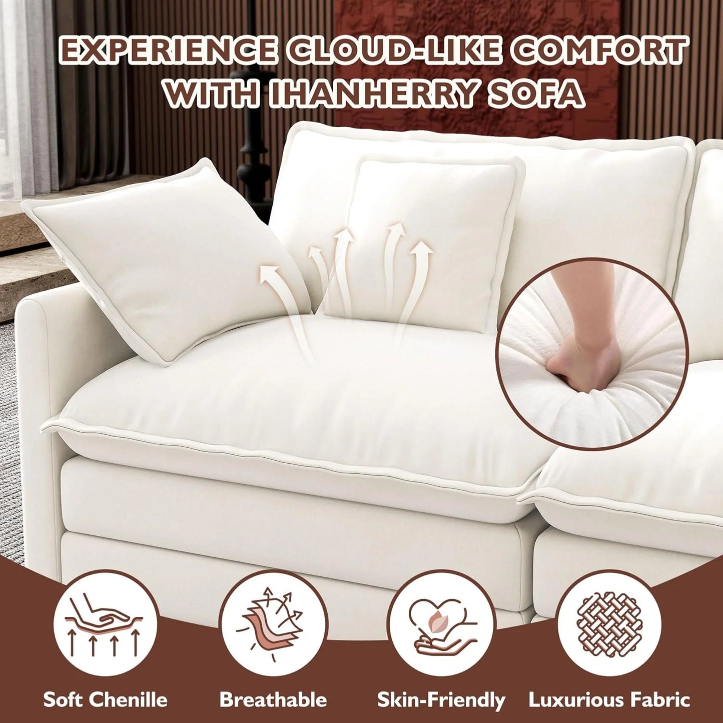 ihanherry 146-inch U-shaped modern sofa modular area cloud sofa