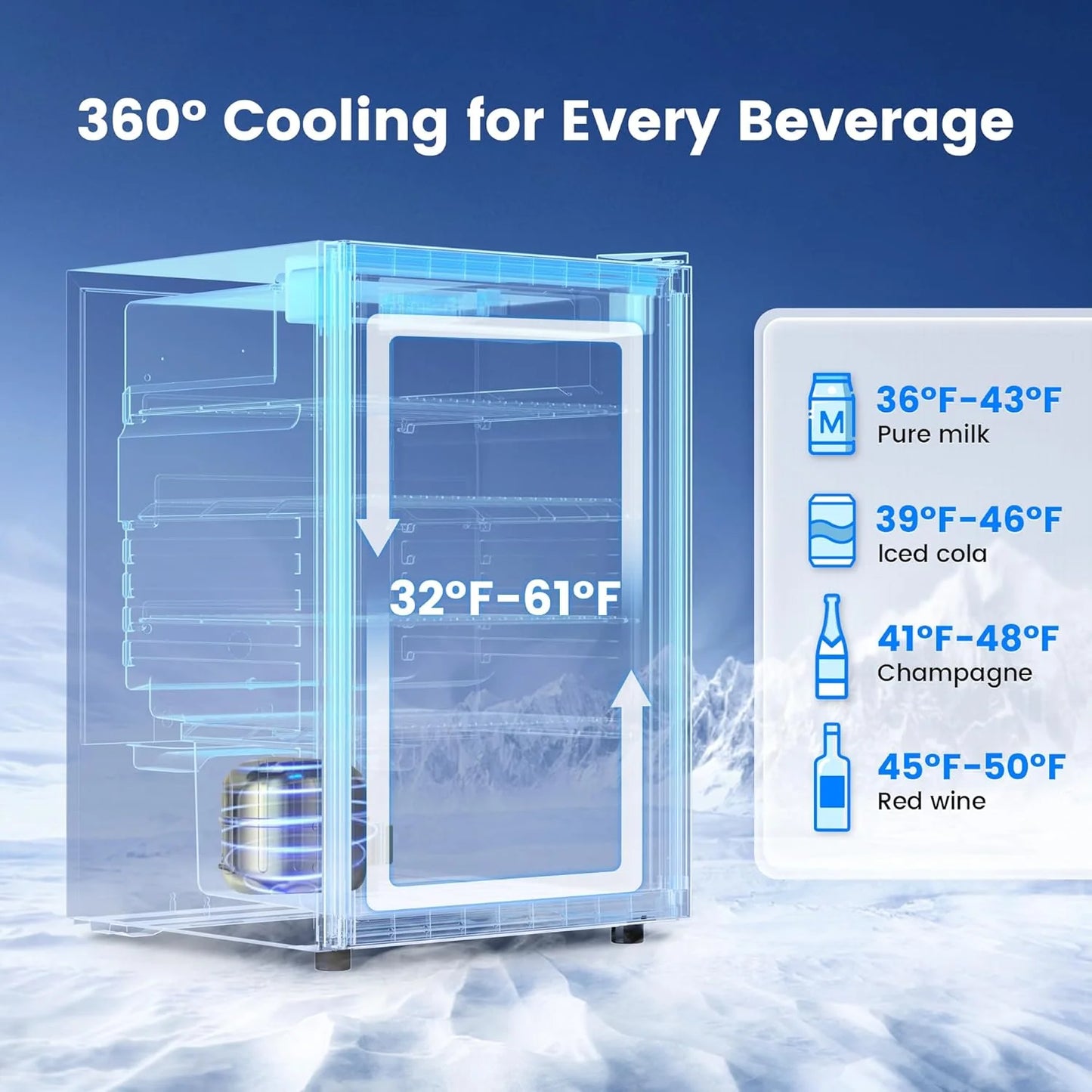 Beverage Refrigerator Cooler - 126 Can Mini Fridge Glass Door for Drinks Soda Beer Wine - Small Refrigerator for Office Bedroom Home Bar, 4 Adjustable Shelves, 3.2 Cu.Ft, Silver