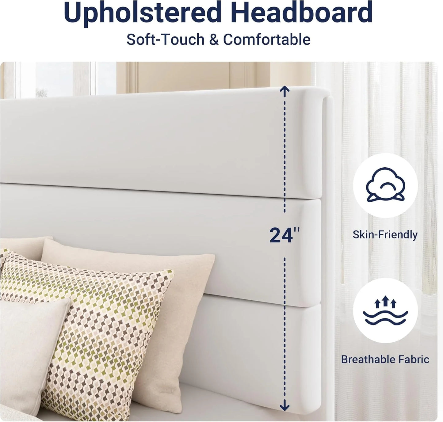 Allewie Queen Size Platform Bed Frame with Fabric Upholstered Headboard and Wooden Slats Support, Fully Upholstered Mattress Foundation/No Box Spring Needed