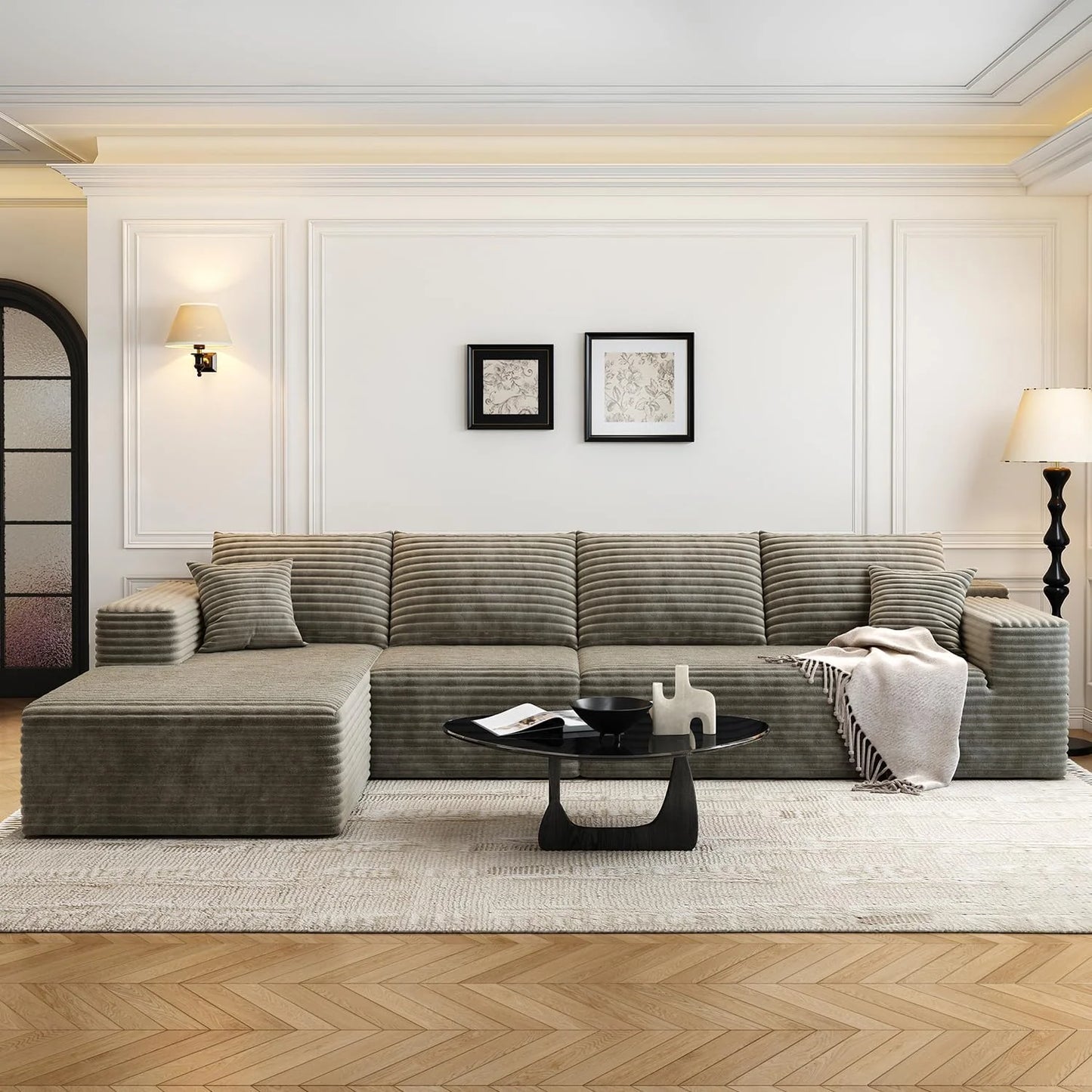 107.5" Cloud Modular Sectional Sofa Couch with L-Shape Chaise,Modern Minimalist Upholstered Couches