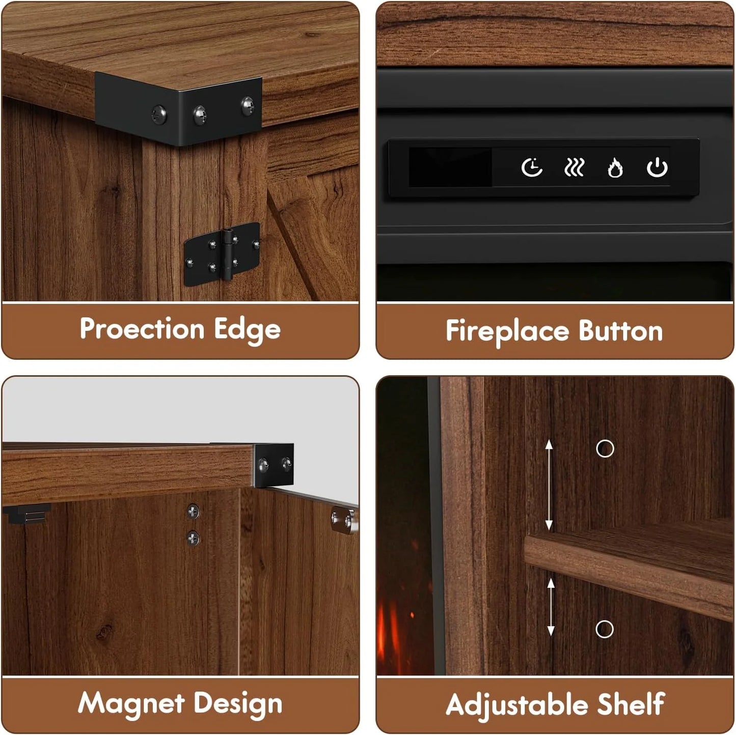 YESHOMY Fireplace TV Stand with Two Barn Doors and Storage Cabinets for Televisions up to 65+ Inch, Entertainment Center Console Table, Media Furniture for Living Room, 58 Inch