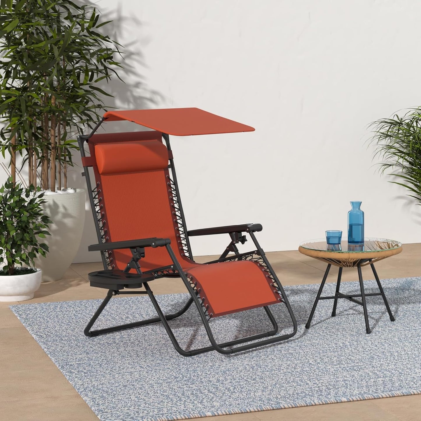 Best Choice Products Folding Zero Gravity Outdoor Recliner Patio Lounge Chair w/Adjustable Canopy Shade, Headrest, Side Accessory Tray, Textilene Mesh - Peacock Blue